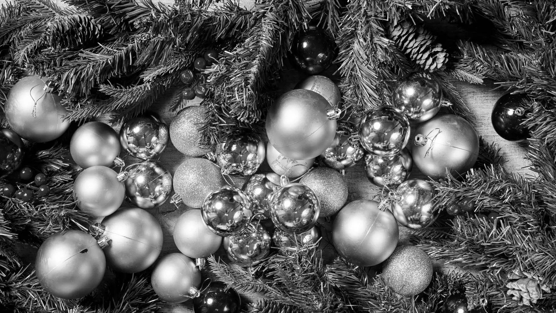 baubles, cones, Christmas, christmas tree