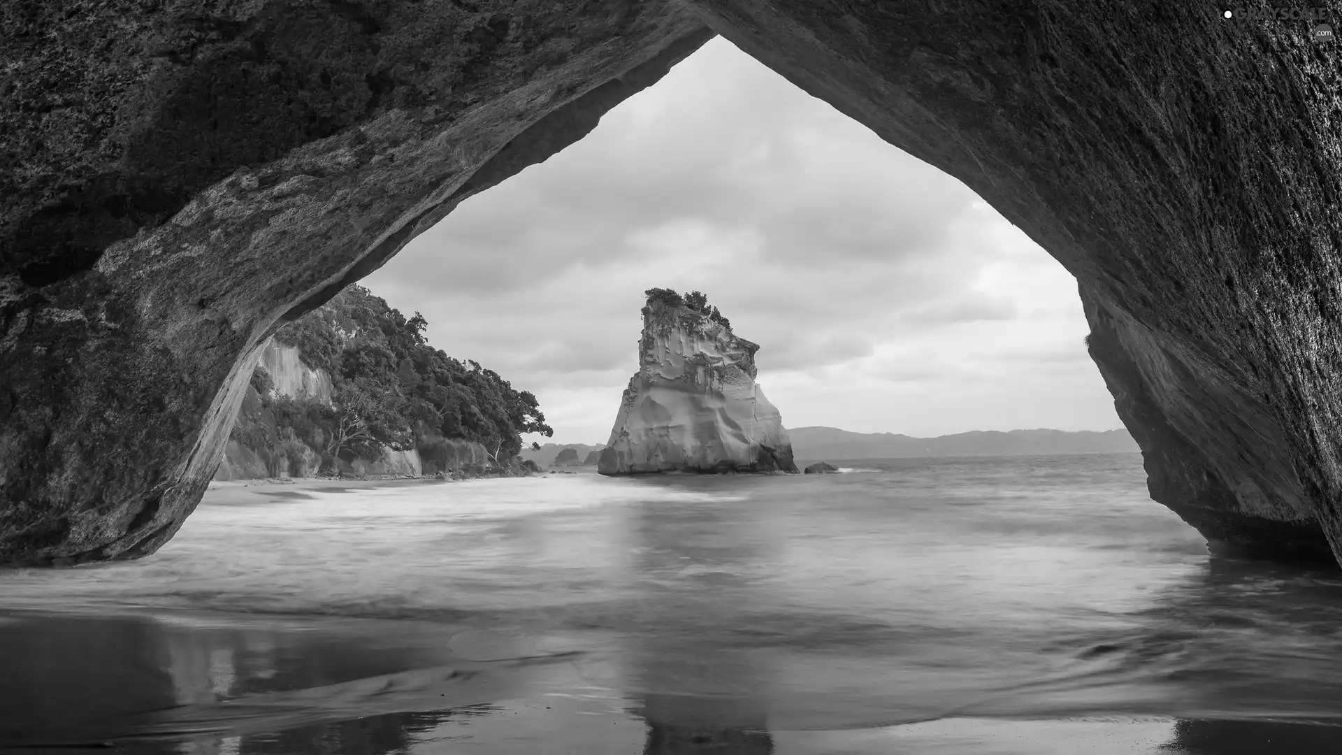 rocks, cave, Waikato Region, sea, Cathedral Cove, Coromandel Peninsula, New Zeland