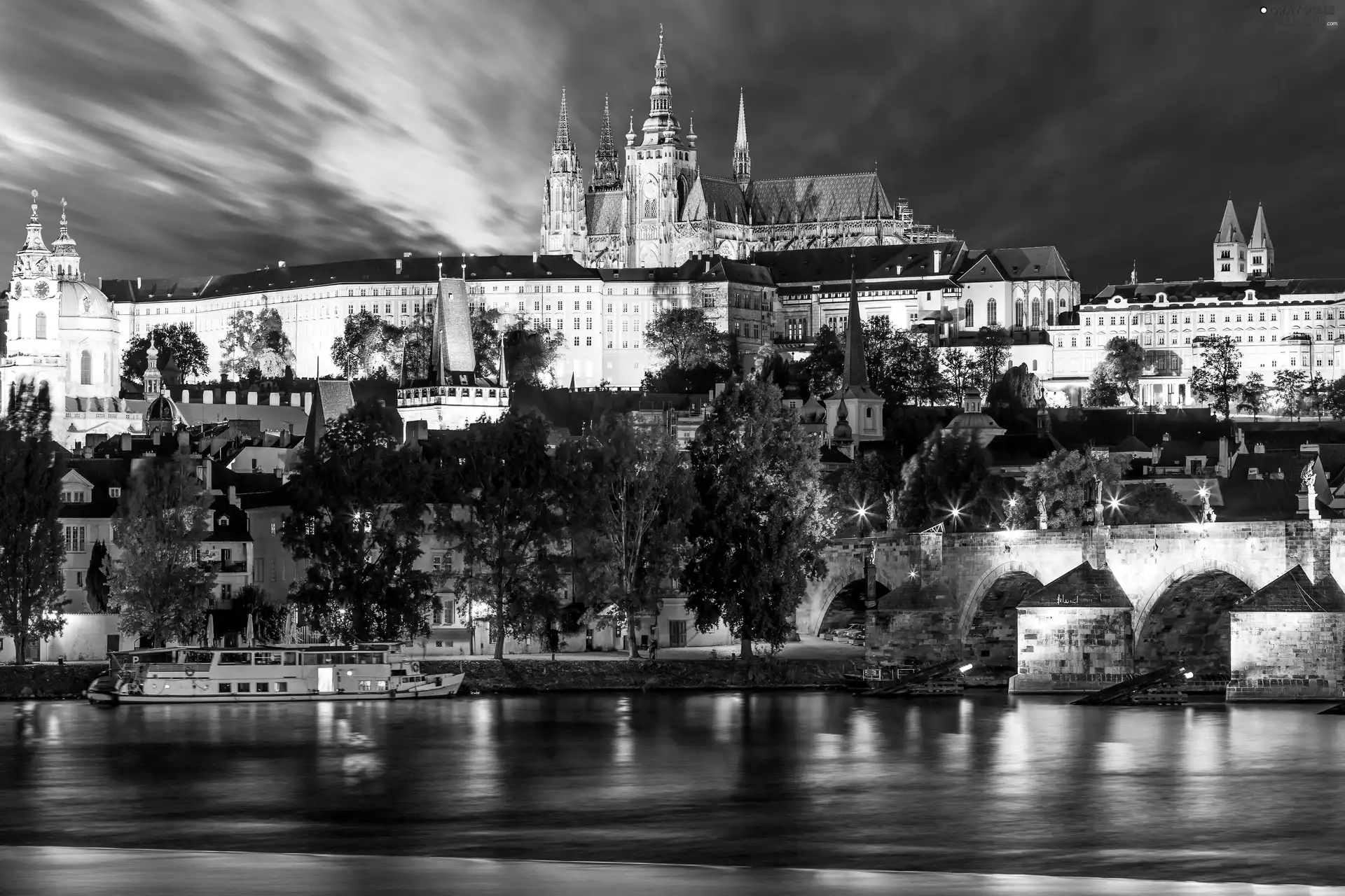 illuminated, Prague, Czech Republic, Town