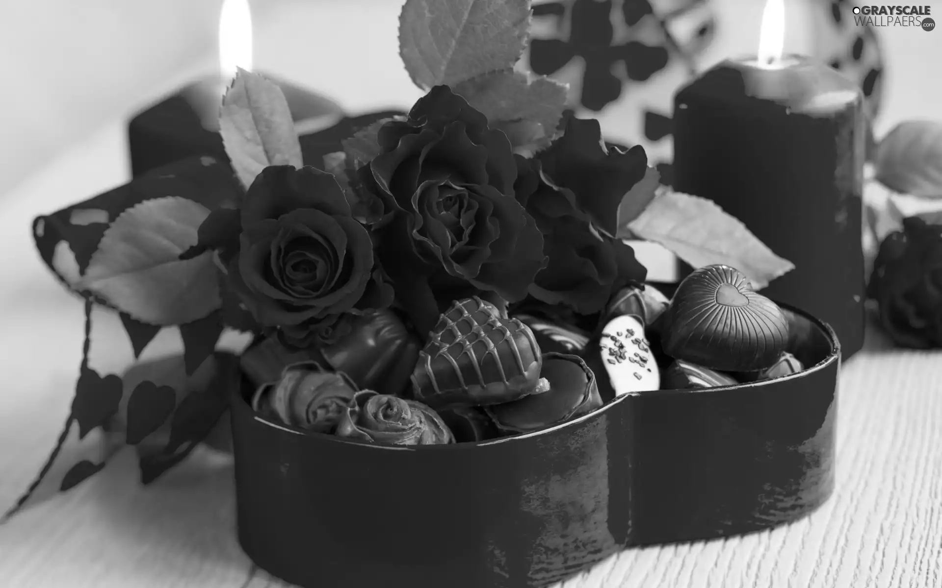 Candles, roses, women, Candies, Red, day, composition