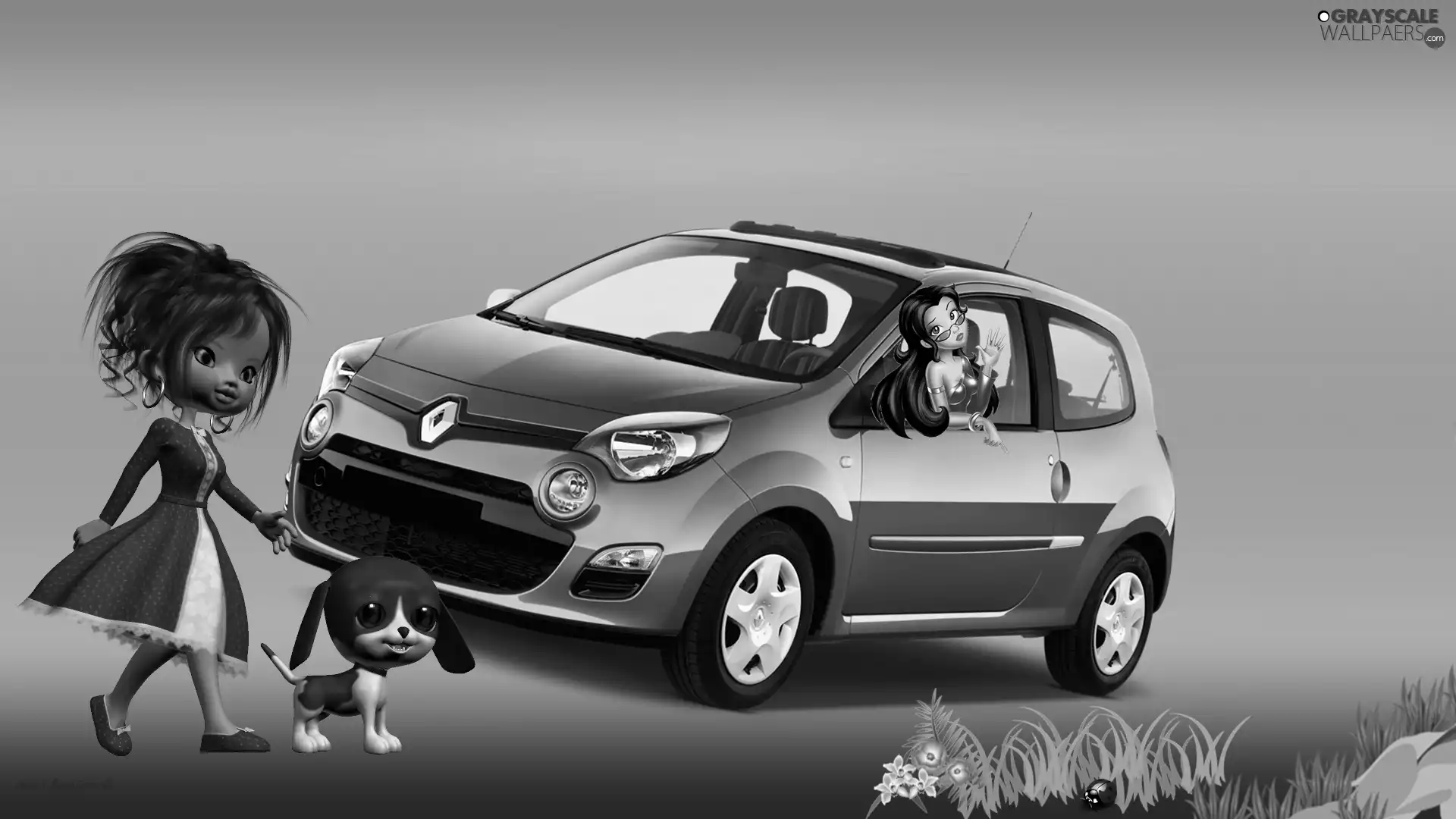 dog, Renault, Automobile, dolls, graphics