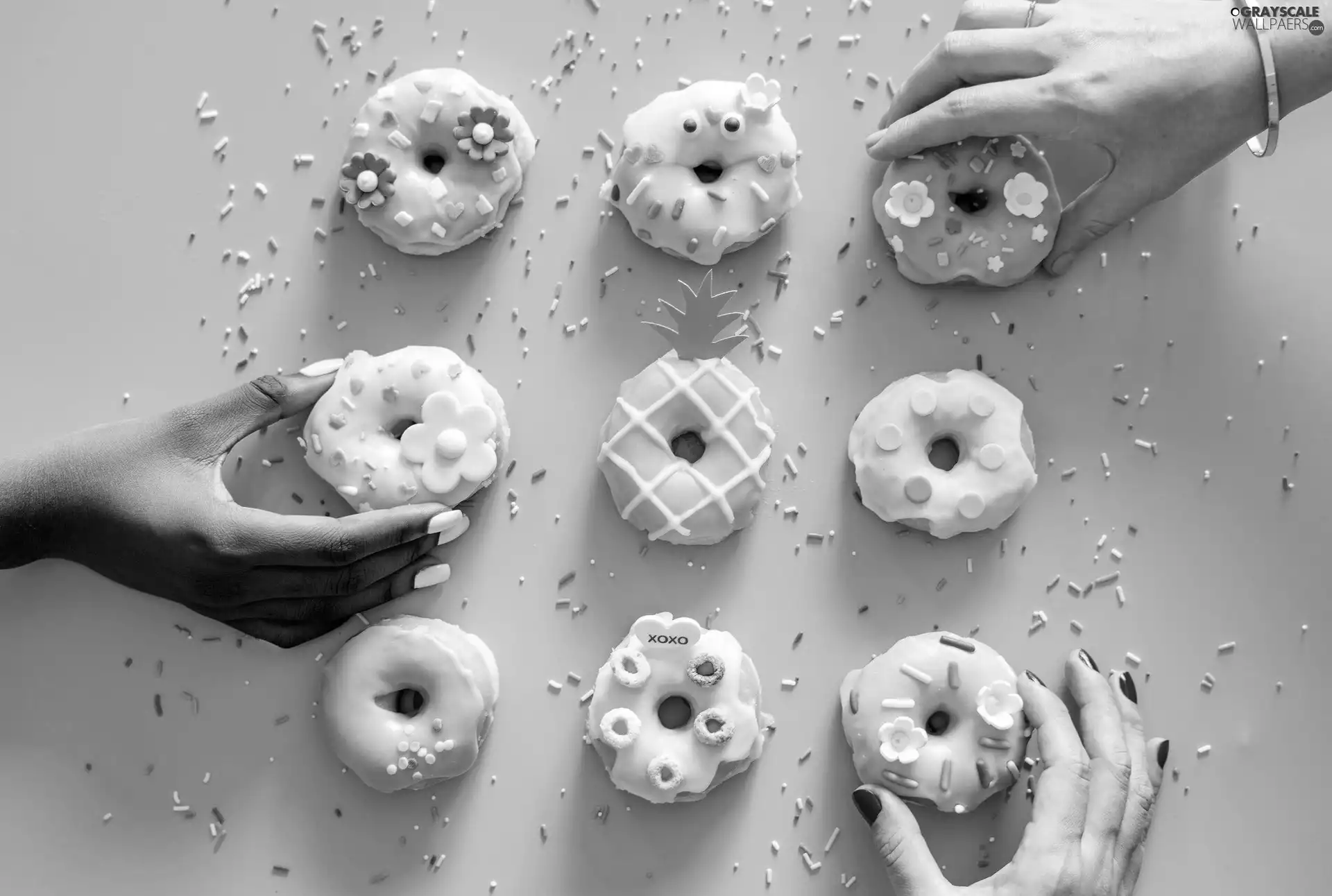 donuts, Women, hands, Donuts