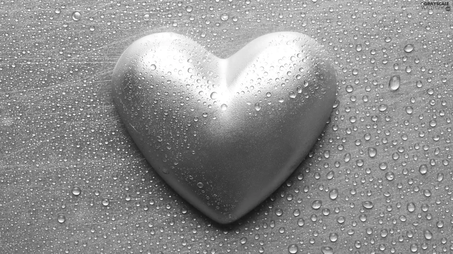 Silver, drops, Grey Background, Heart