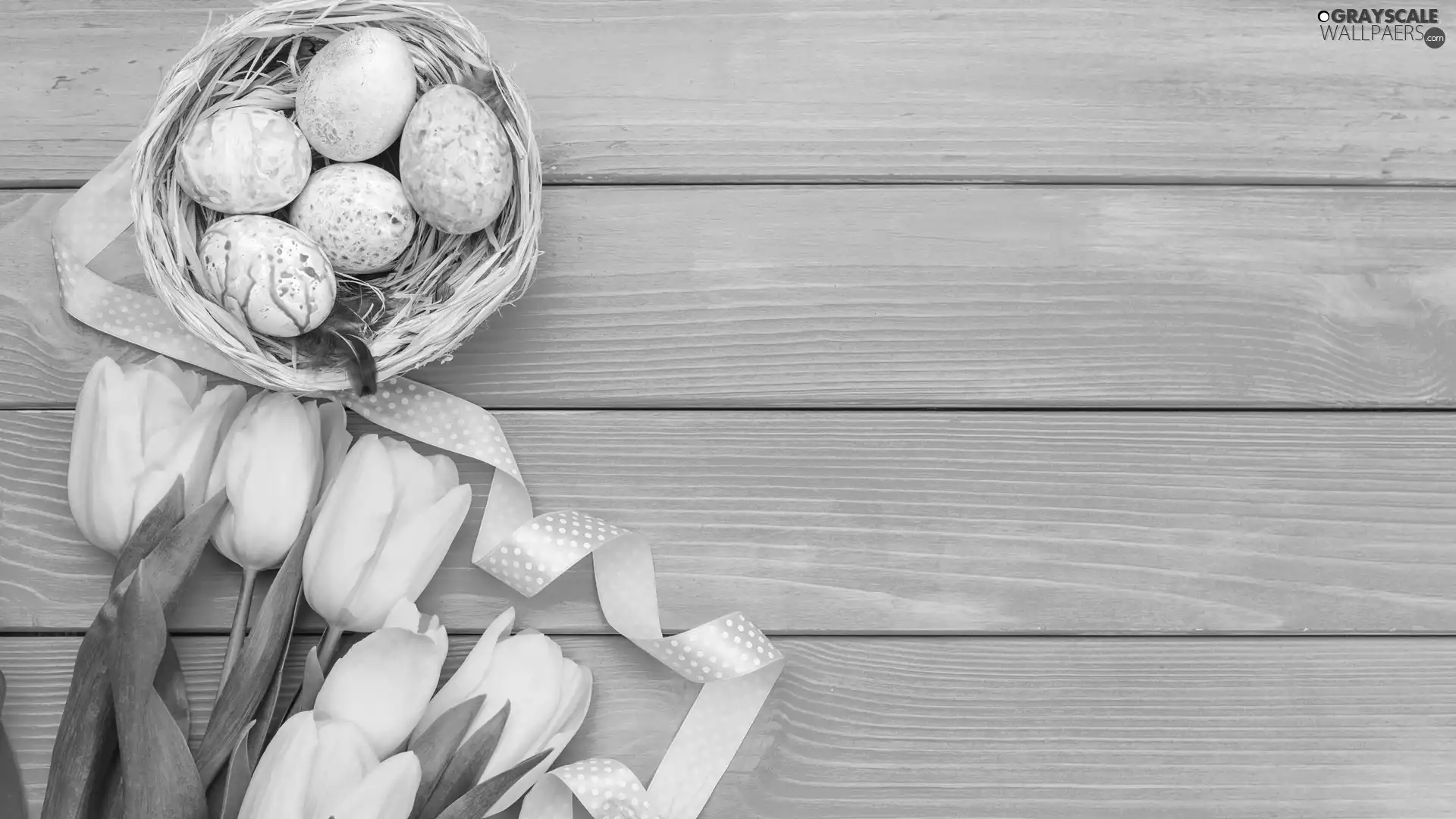 eggs, Yellow, boarding, Easter, nest, Tulips