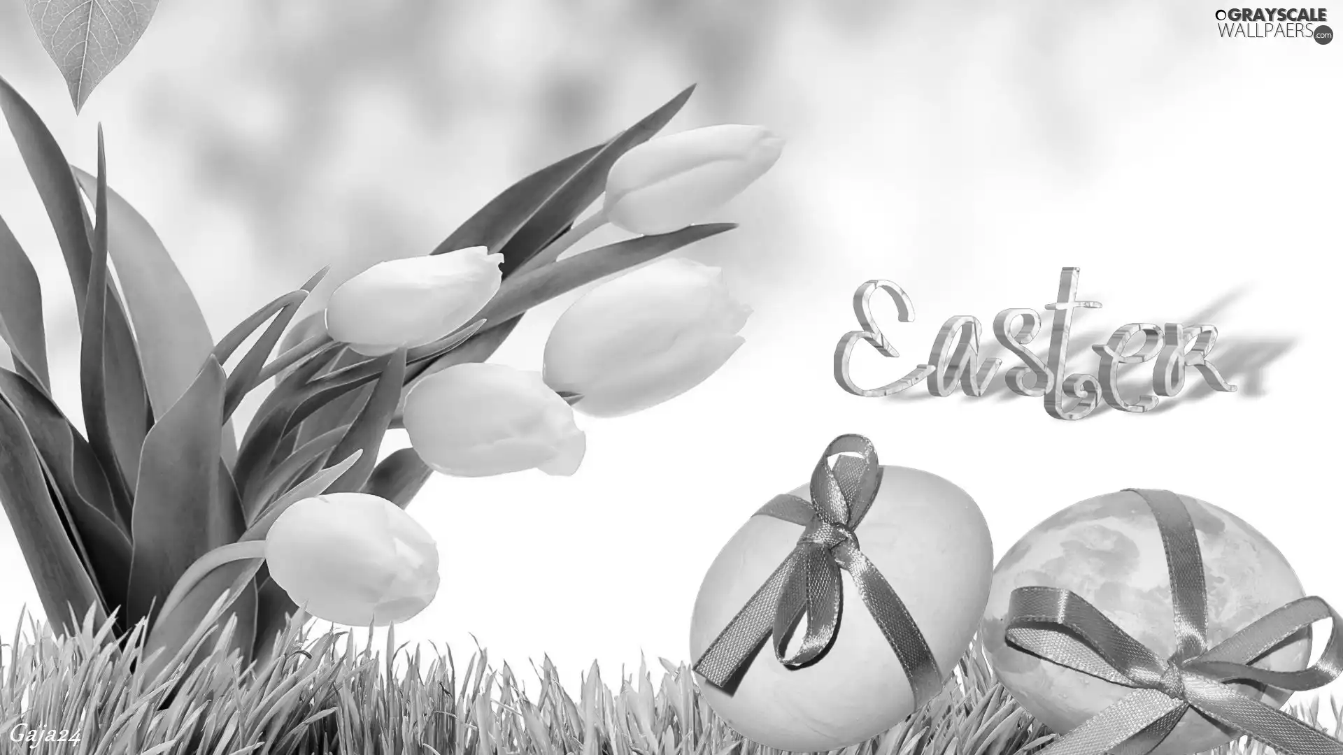 Tulips, eggs, Easter, text