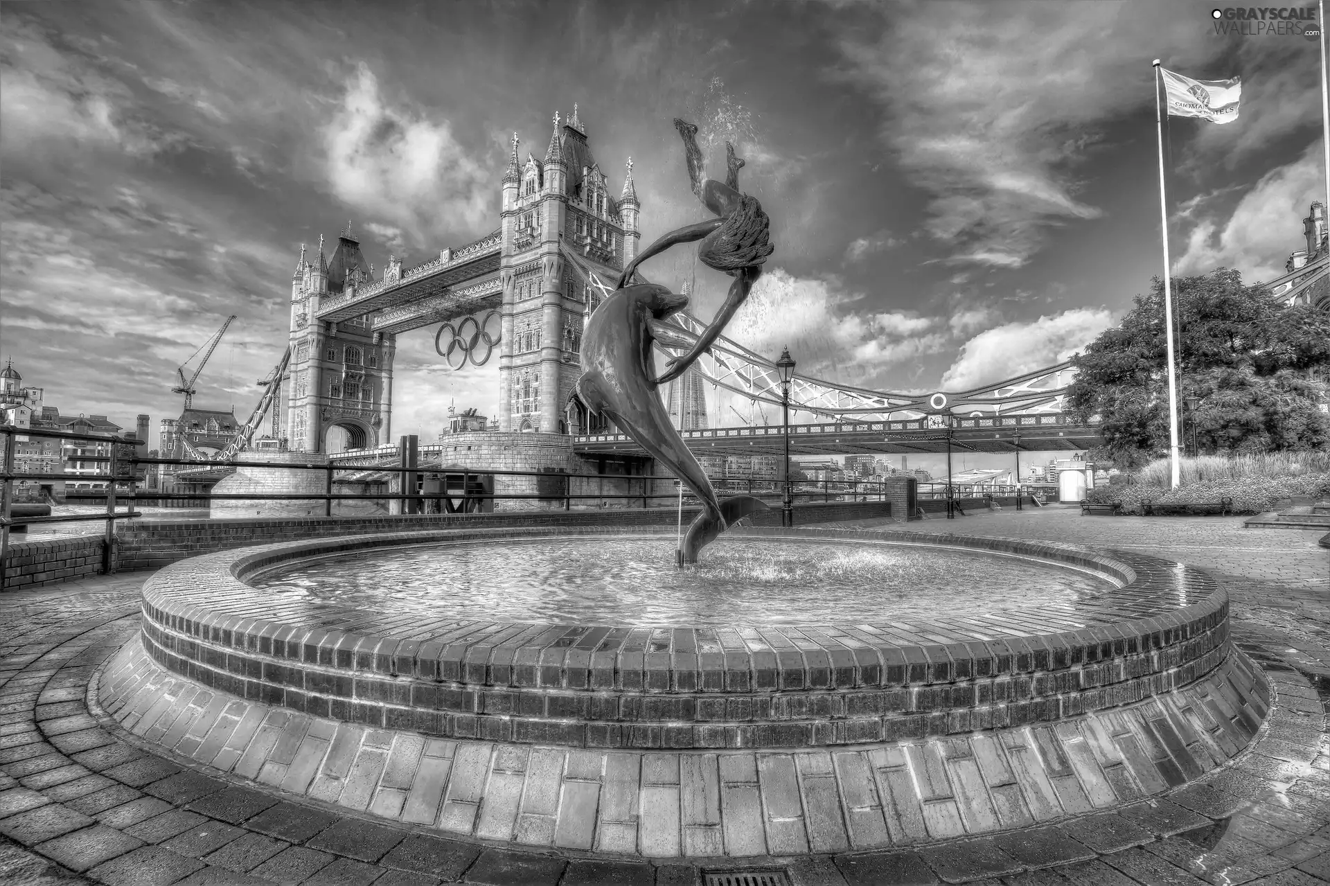fountain, London, England, bridge