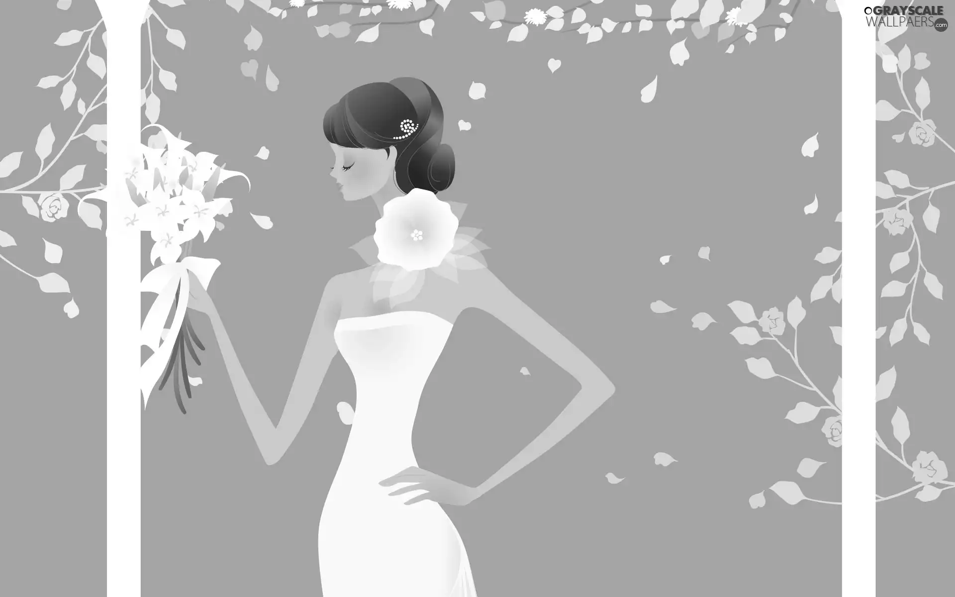 expectation, graphics, young, bouquet, lady
