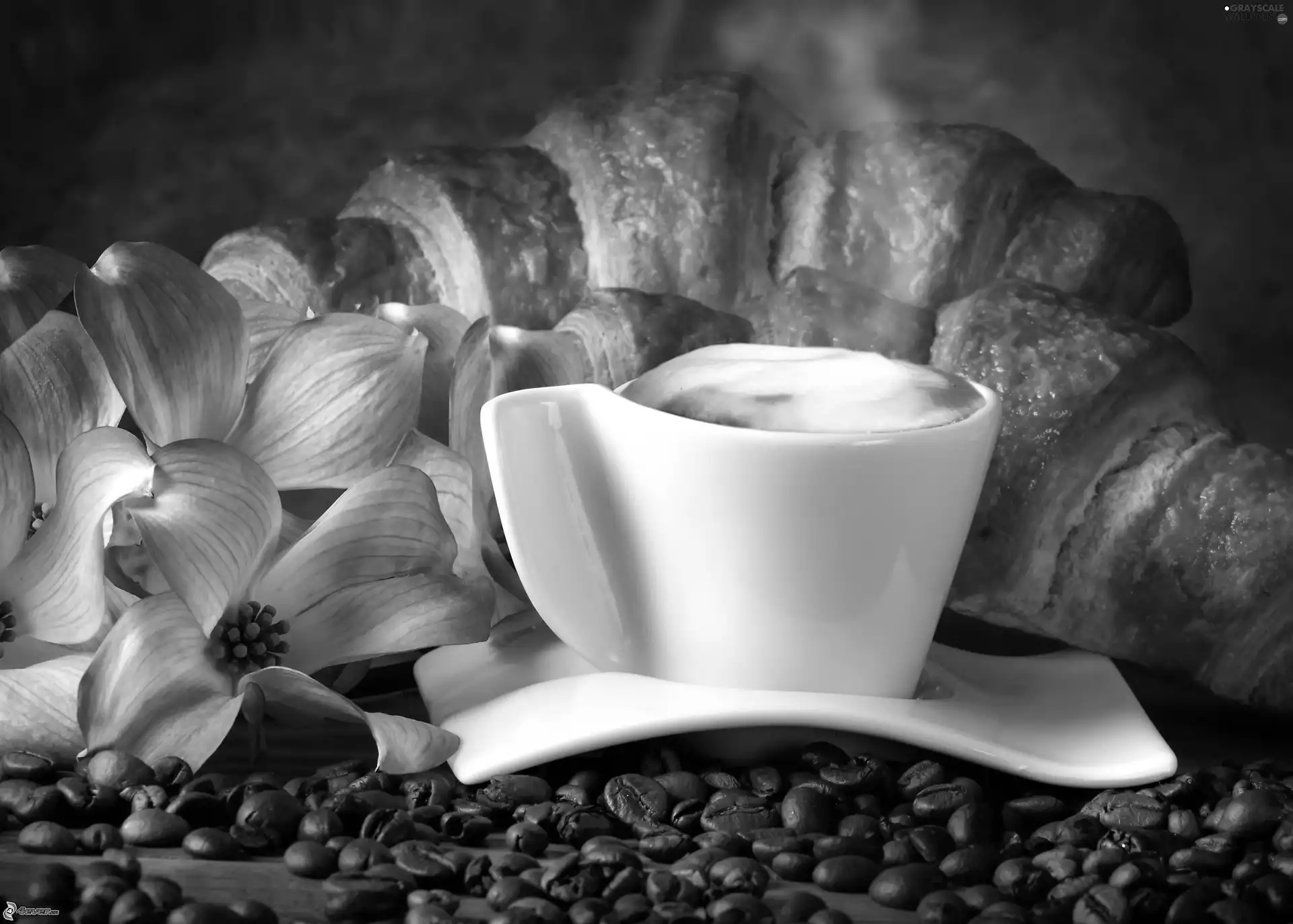Flowers, croissants, coffee
