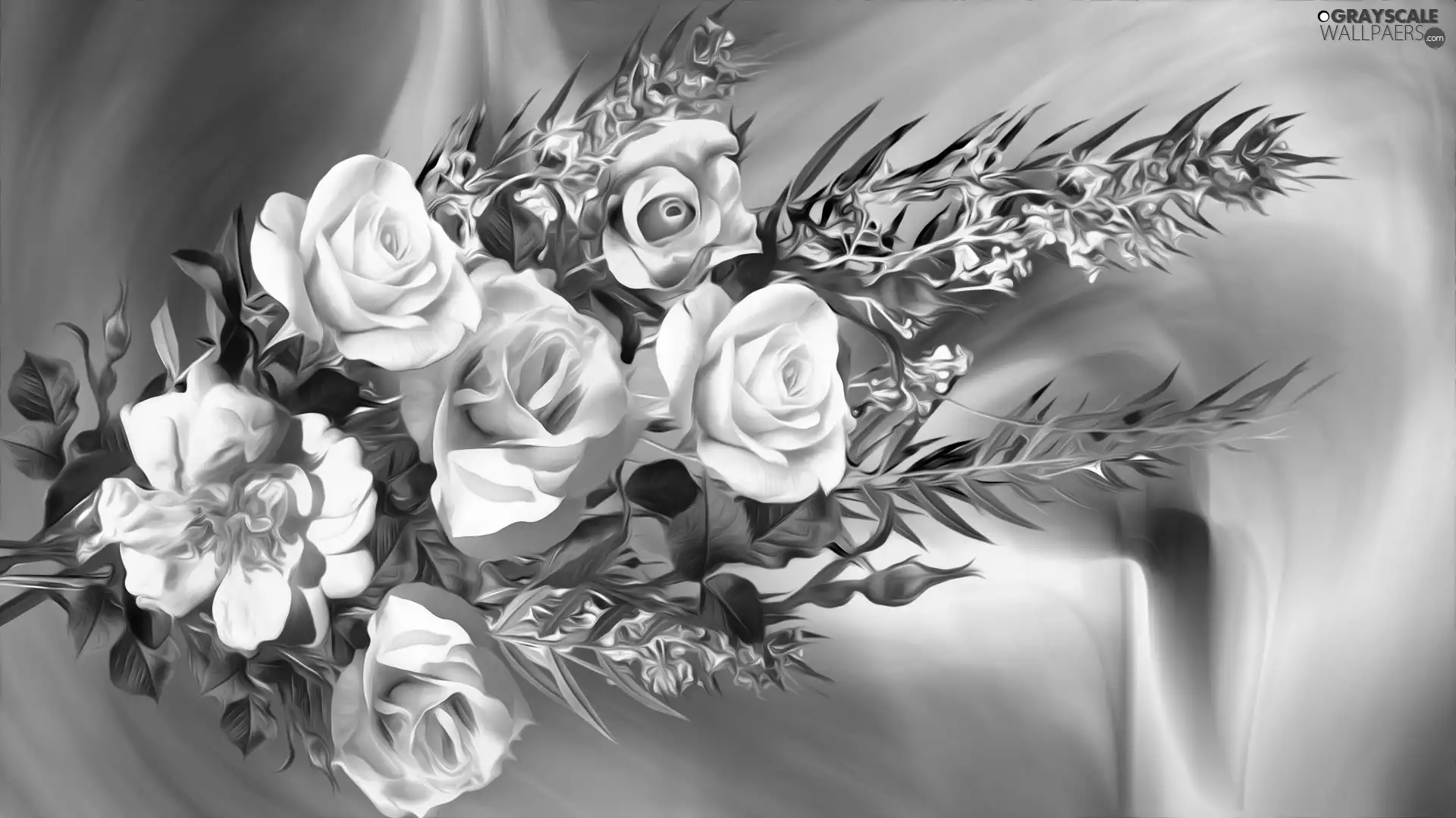 graphics, roses, bouquet, Flowers