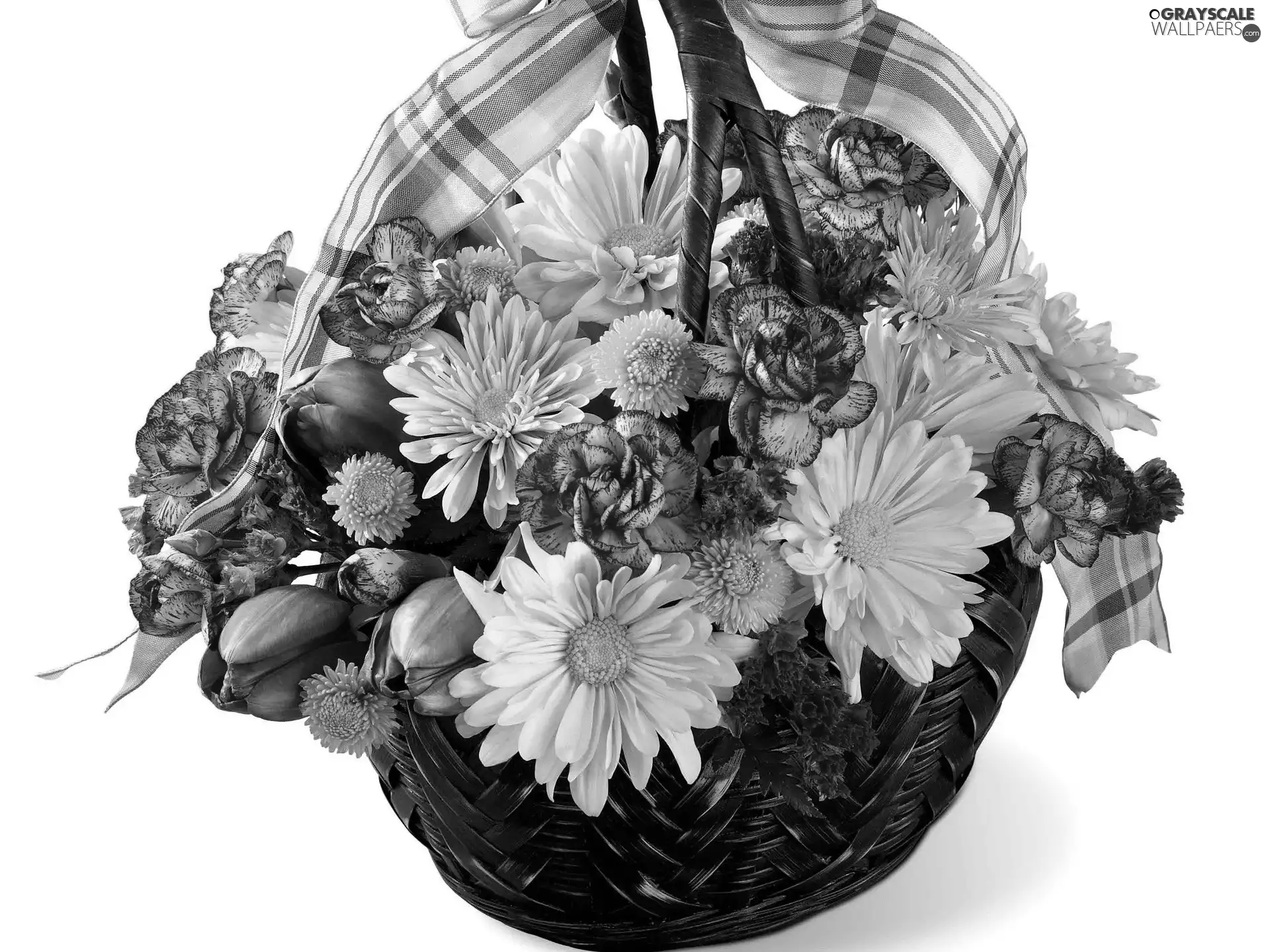 wicker, bouquet, flowers, basket