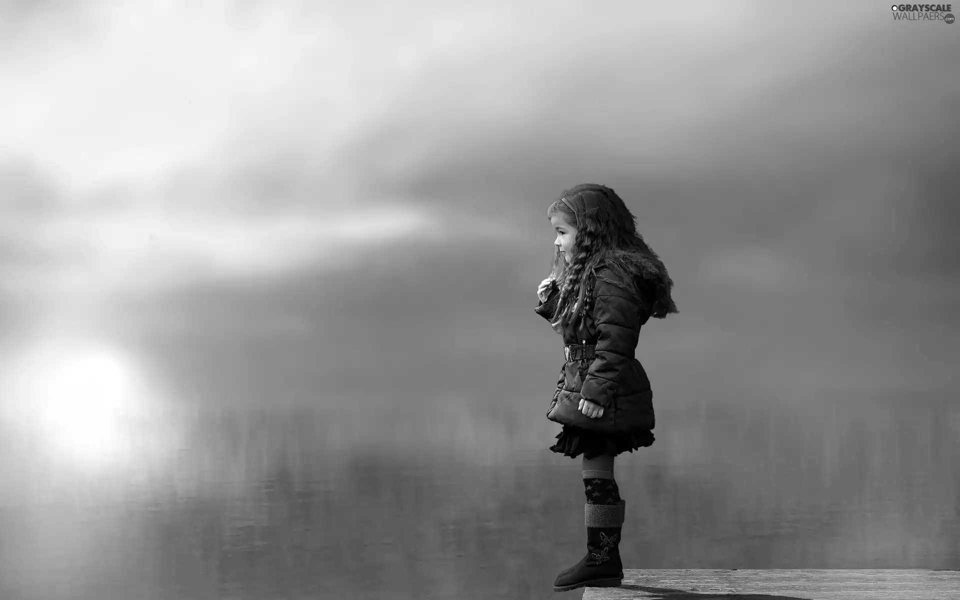 girl, lake, Fog, Platform