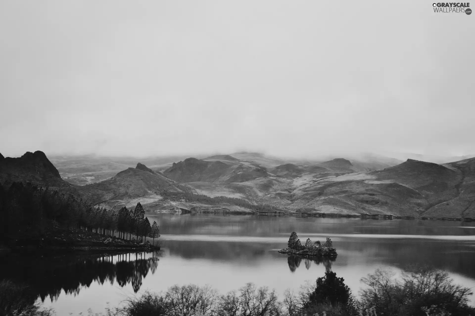 Fog, Mountains, lake