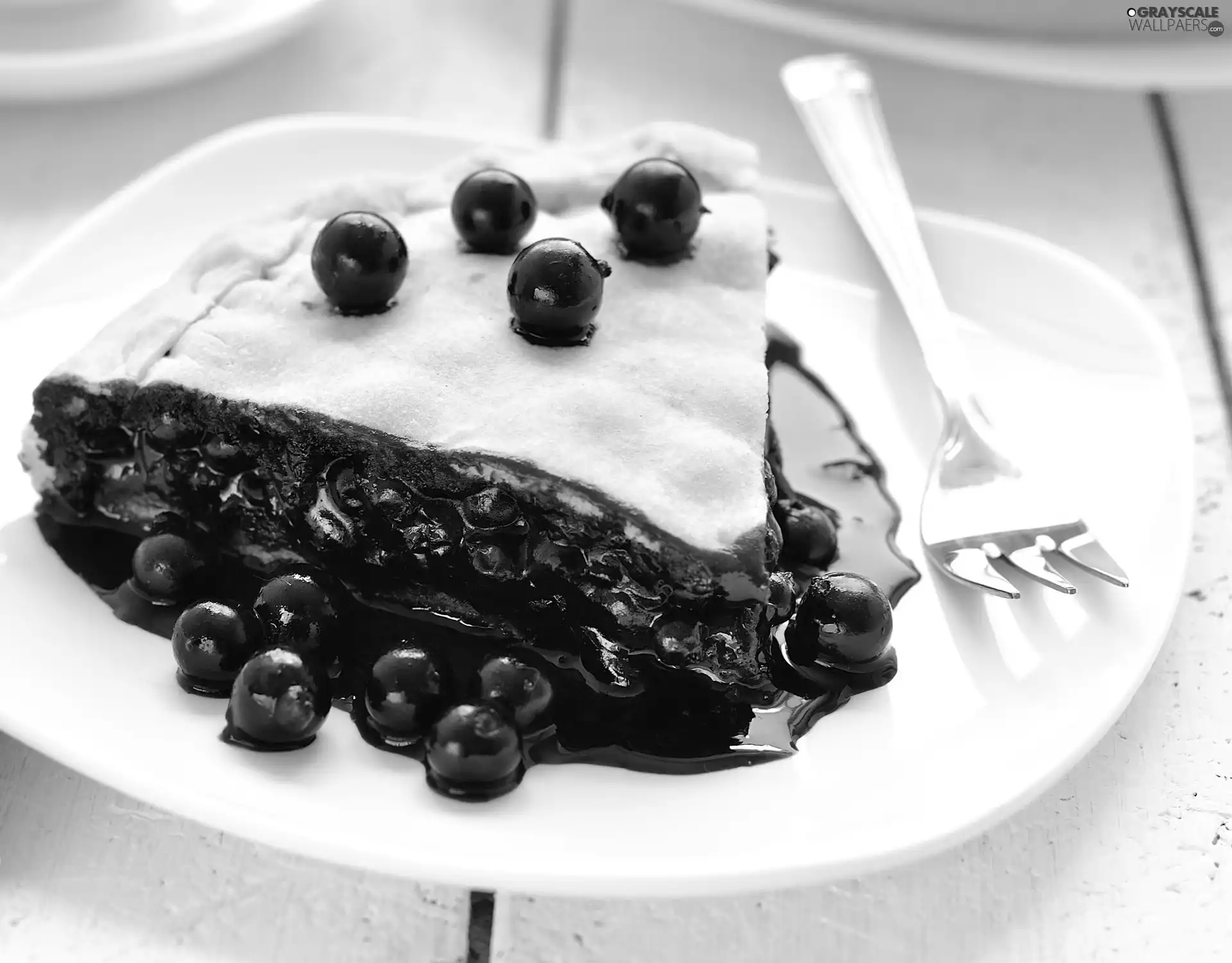 fork, plate, black, currant, cake