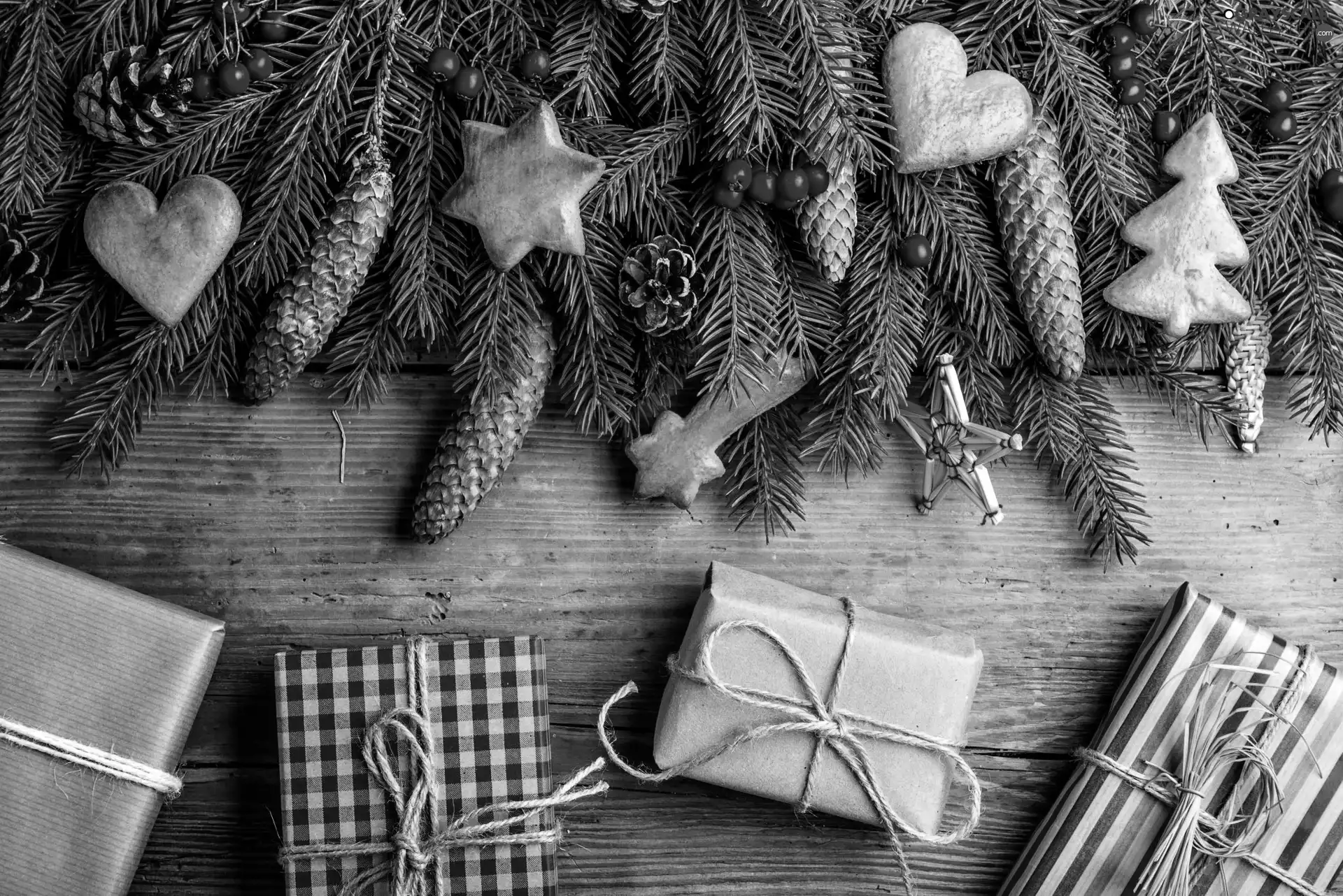Twigs, Christmas, ginger, gifts, cones, composition
