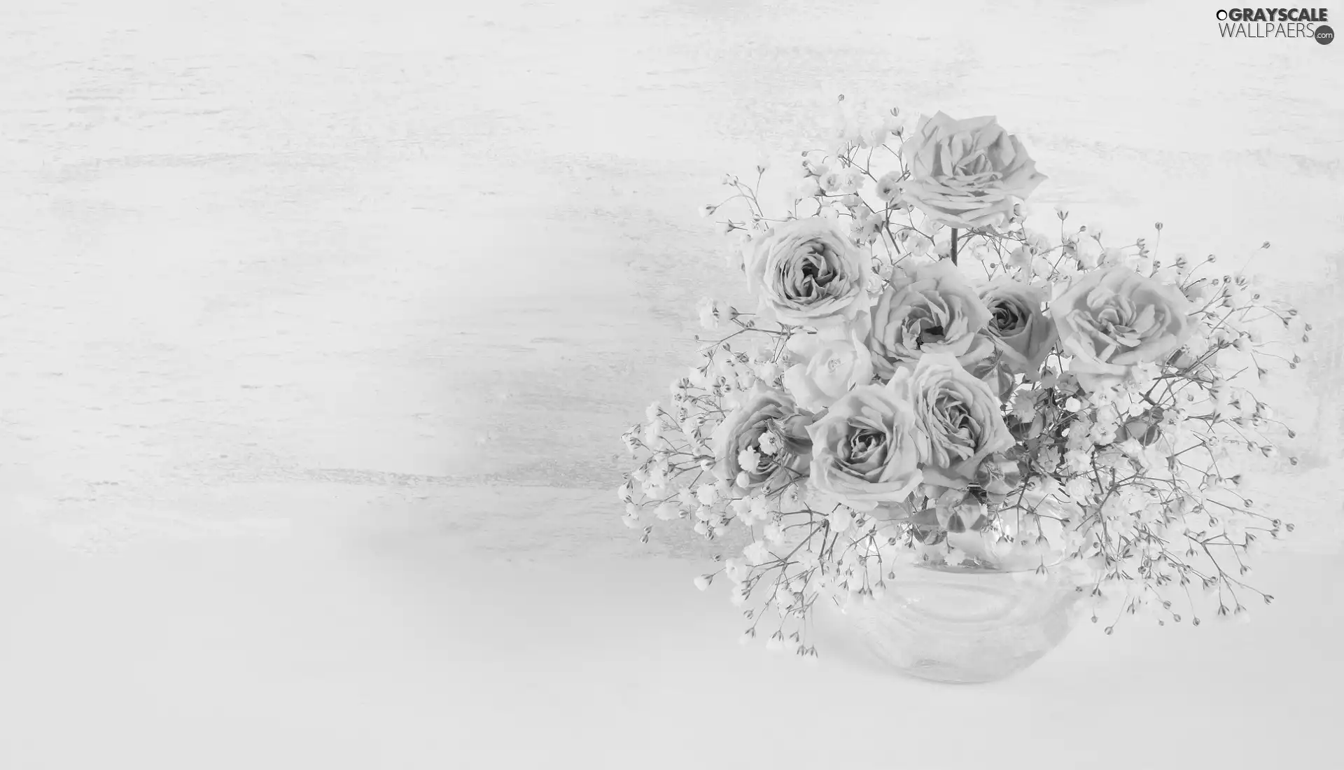 bouquet, glass, roses, Gipsówka, Pink, vase