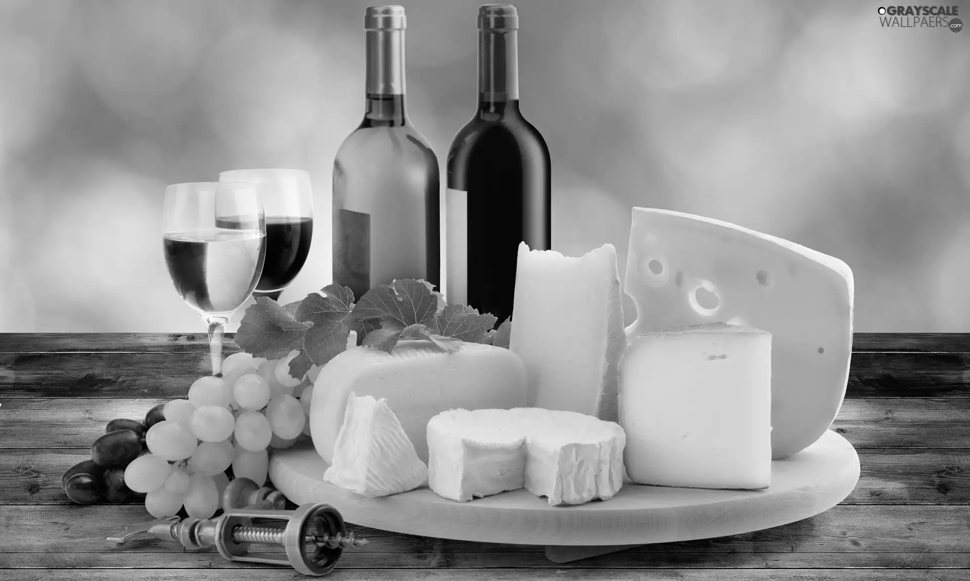 board, Wine, Grapes, glasses, Bottles, Cheese, composition
