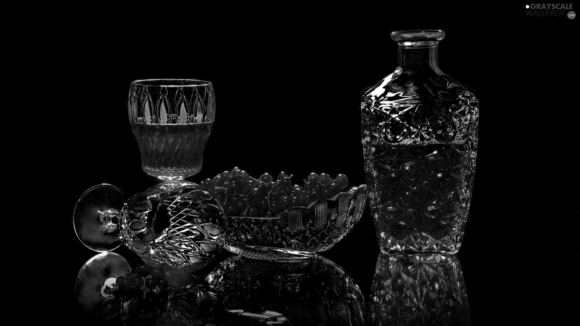 glasses, crystal, black background, Wine, reflection, carafe, Crystal, Red Currant