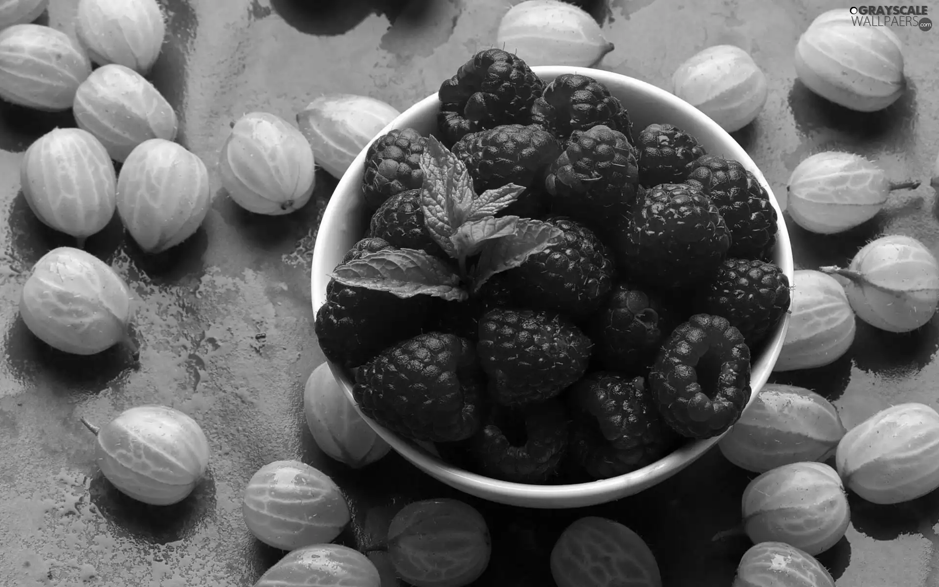 gooseberry, bowl, raspberry
