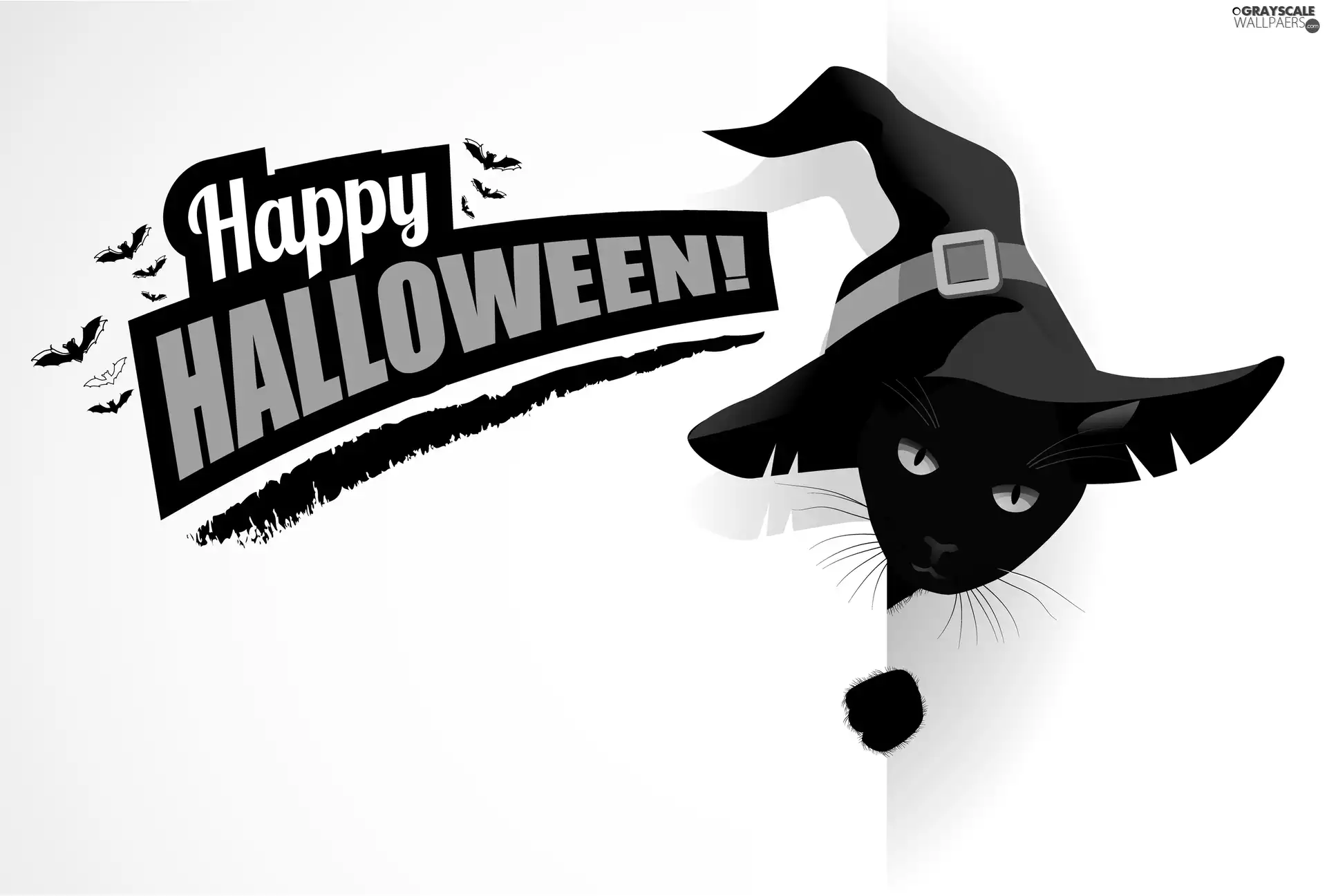 Hat, cat, Happy Halloween, Black, halloween, text, graphics
