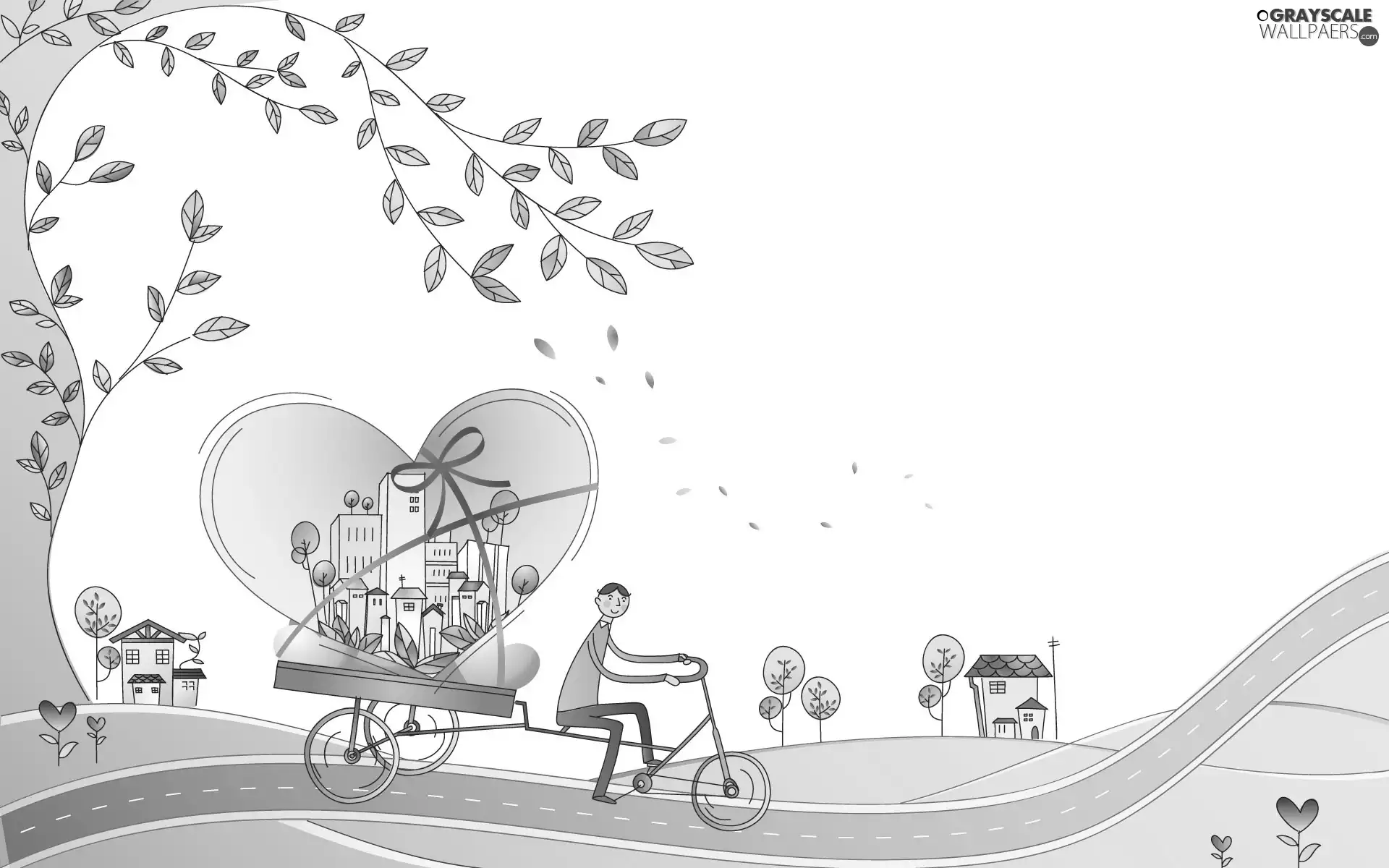 graphics, Drawing, boy, Bike, in love