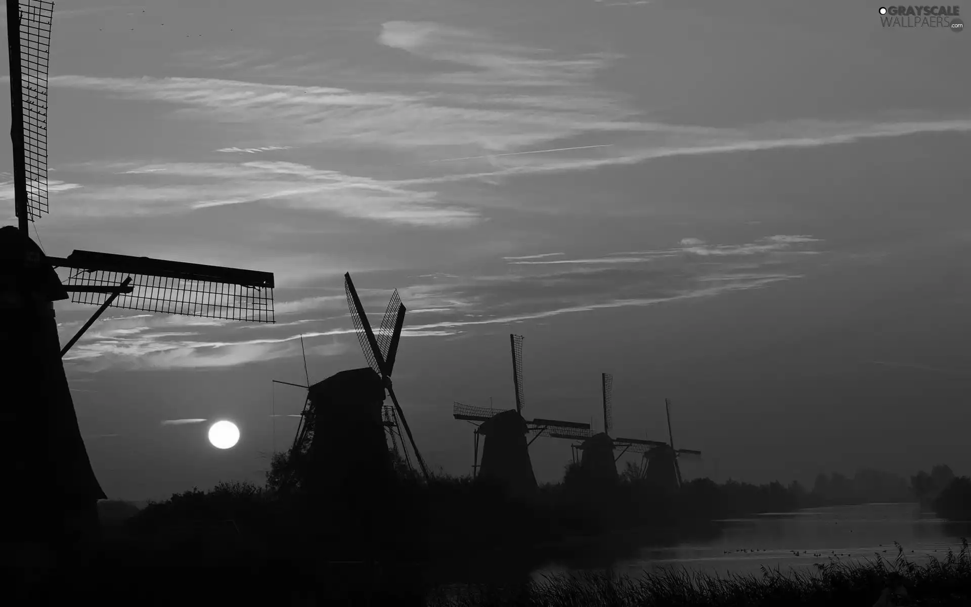 twilight, Windmills, Great Sunsets