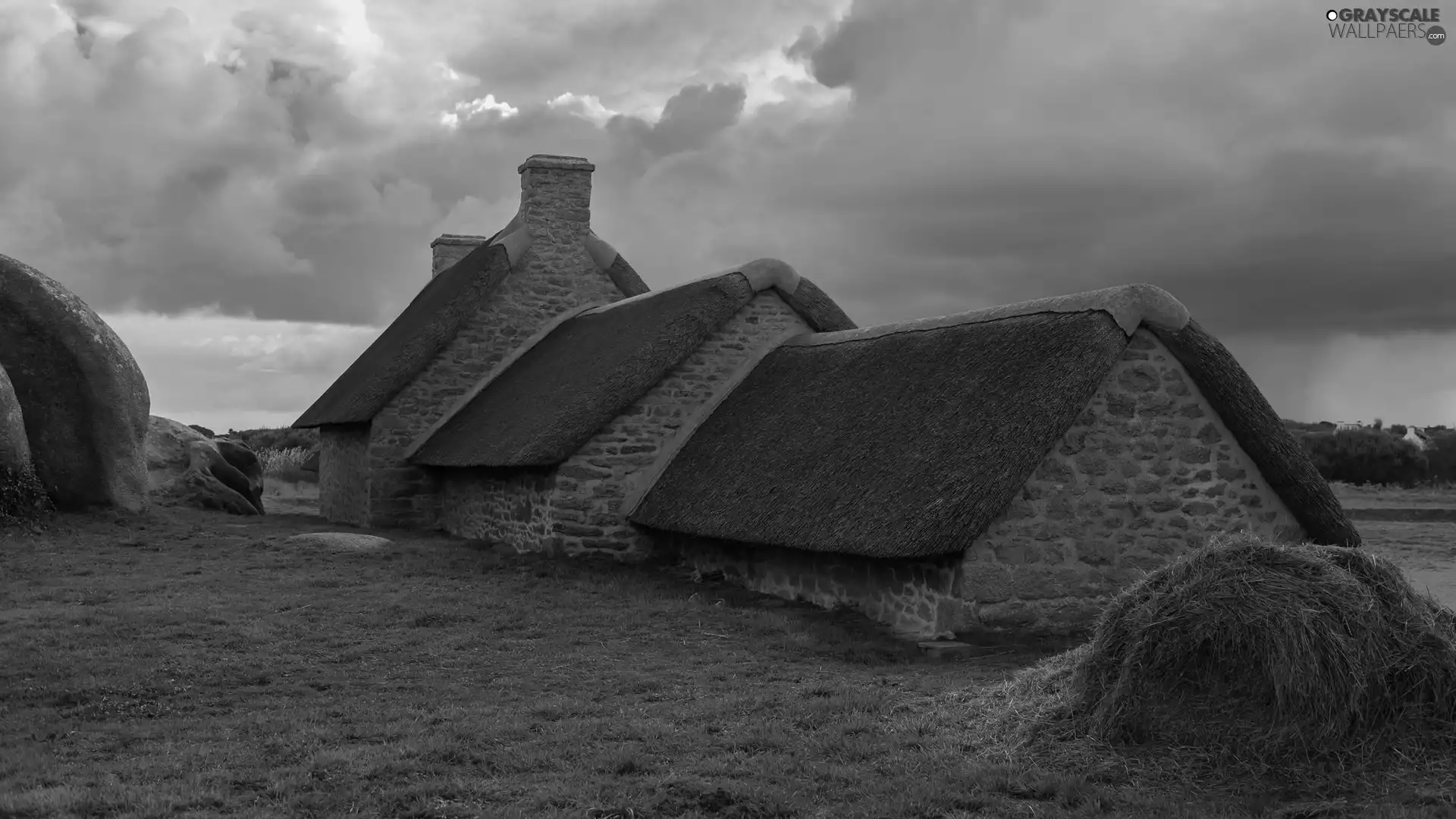 huts, country, Hay, grass, thatch, Rocks