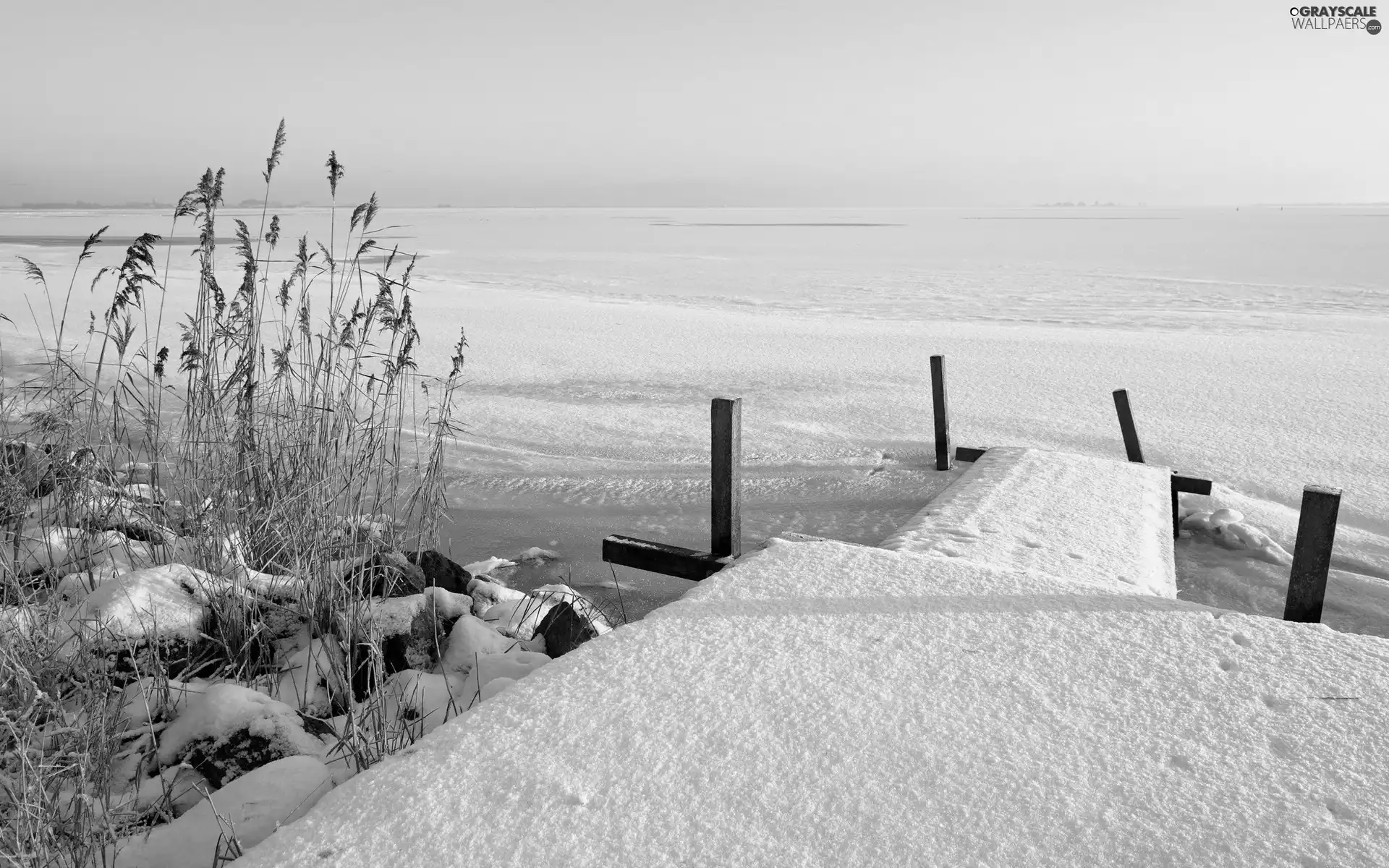 snow, frozen, lake, Platform
