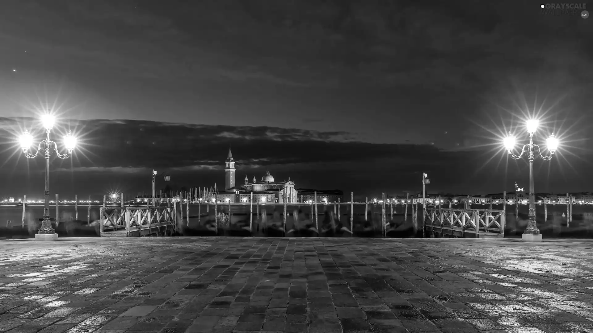 Venice, Italy, canal, lanterns, San Giorgio Maggiore