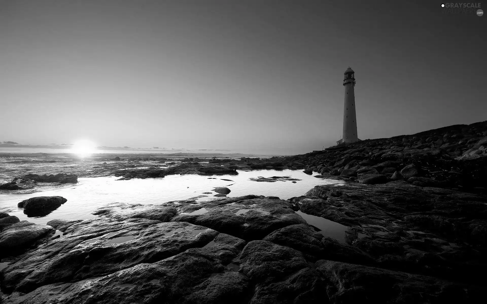 Lighthouse, maritime, sun, Stones, west