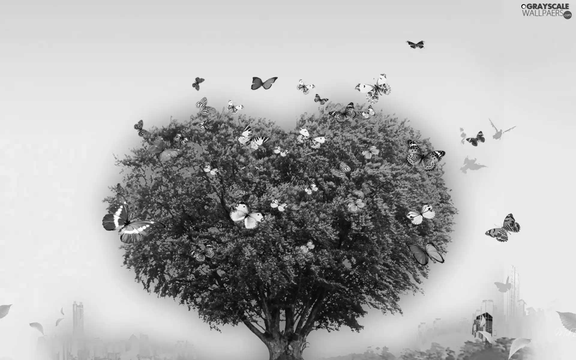 trees, butterflies, Love things, Heart
