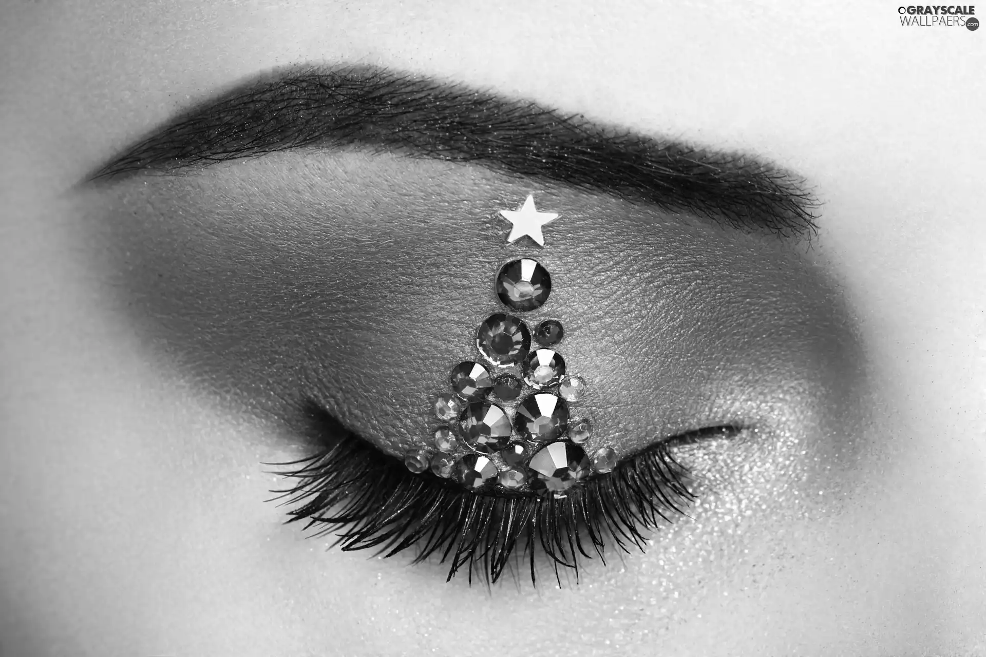 christmas tree, sequins, make-up, eyelid, eye