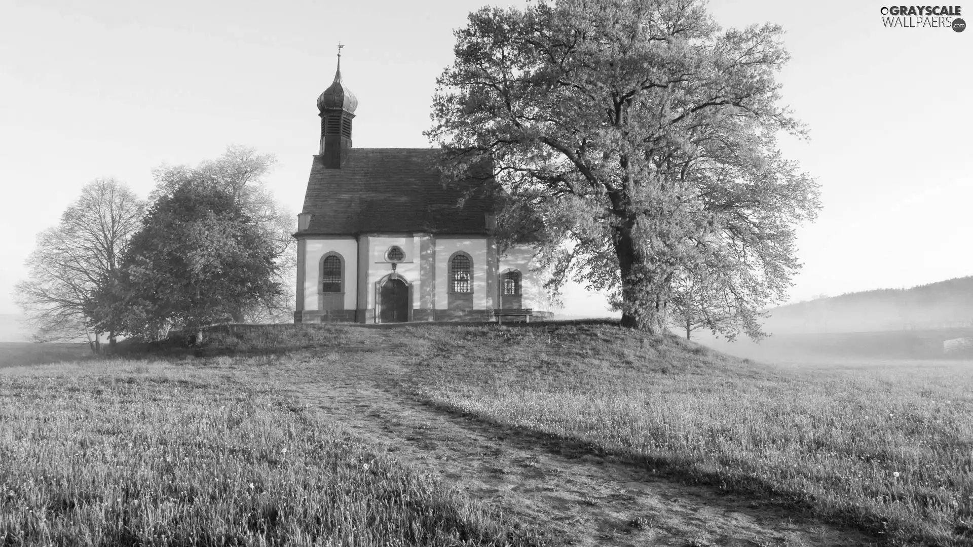 Meadow, Germany, trees, viewes, chapel
