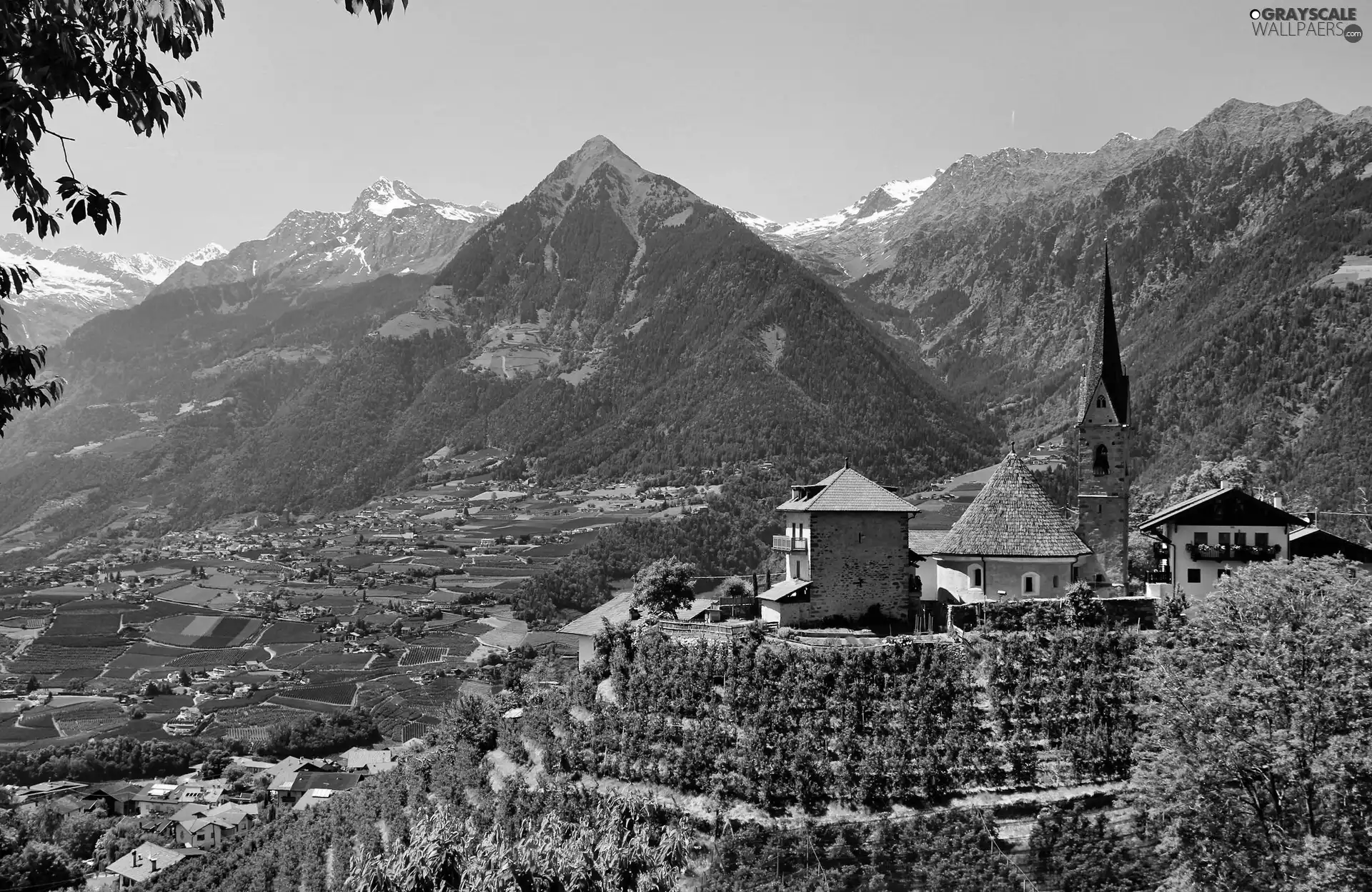 Merano, Italy, Church, buildings, Mountains