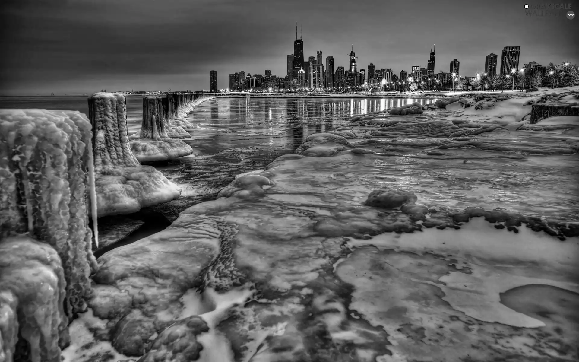 night, panorama, Michigan, Icecream, lake, Chicago