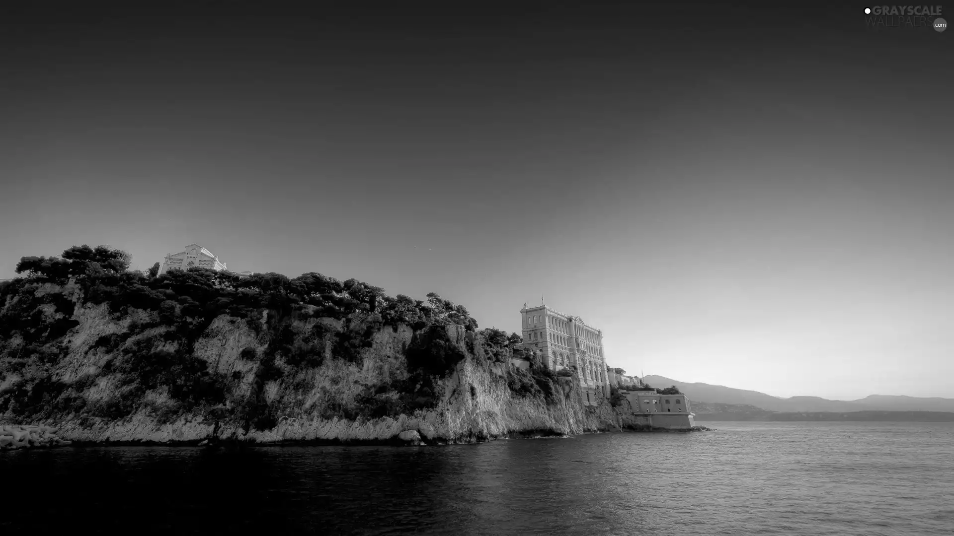 house, sea, Monaco, rocks
