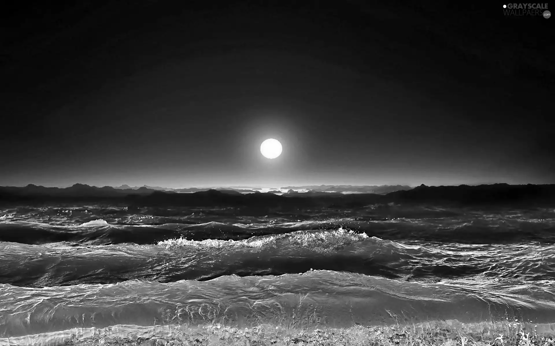 sea, Night, moon, Waves
