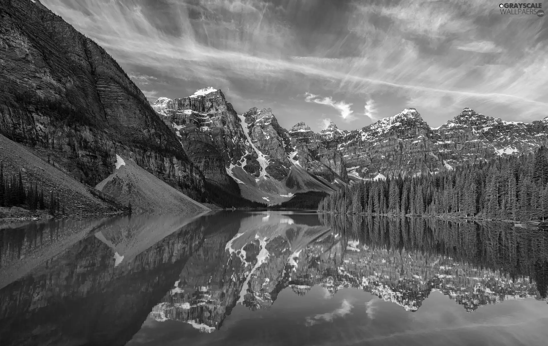 Banff National Park, Mountains, reflection, Lake Moraine, viewes, Province of Alberta, Canada, trees