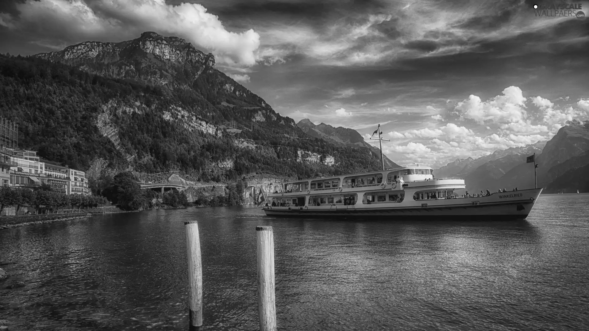 Mountains, Switzerland, cruise, lake, Ship