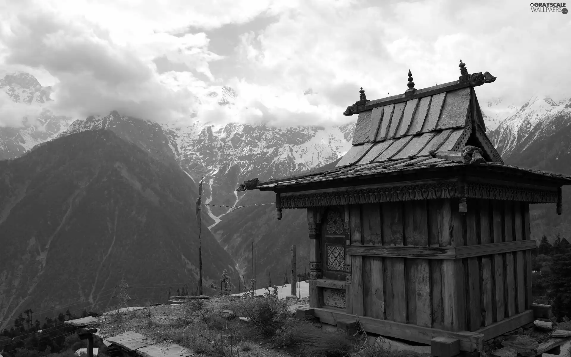 Mountains, Wooden, temple