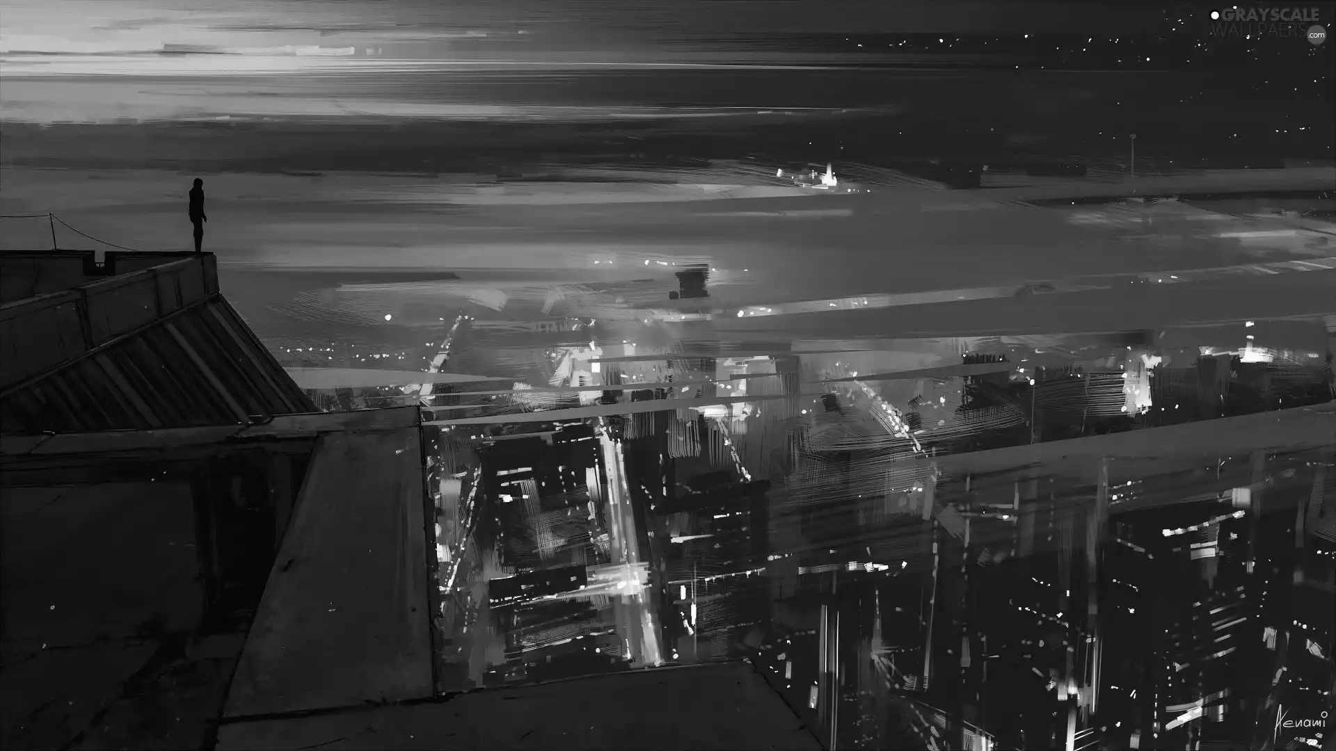 Digital Art, form, the roof, City at Night