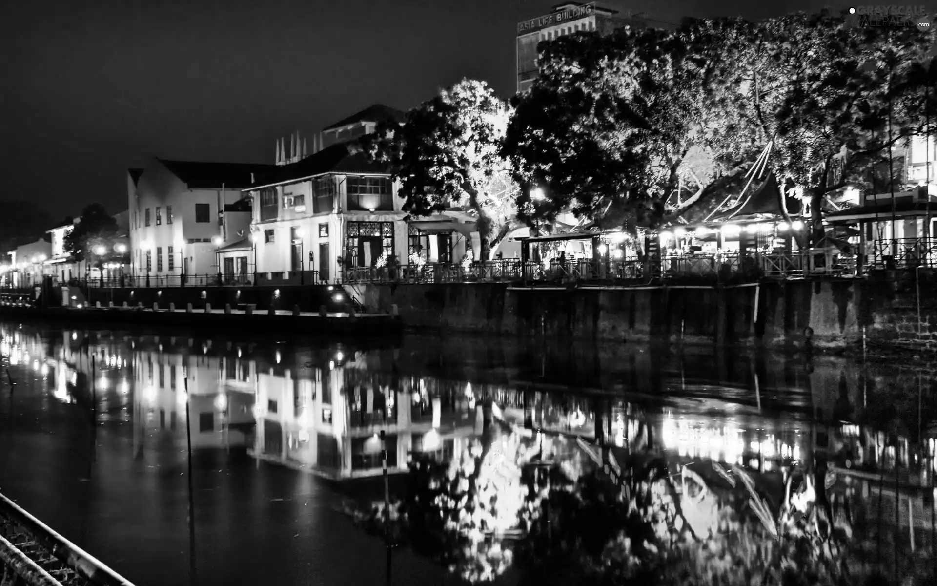 panorama, Malaysia, night, reflection, town, Malacca