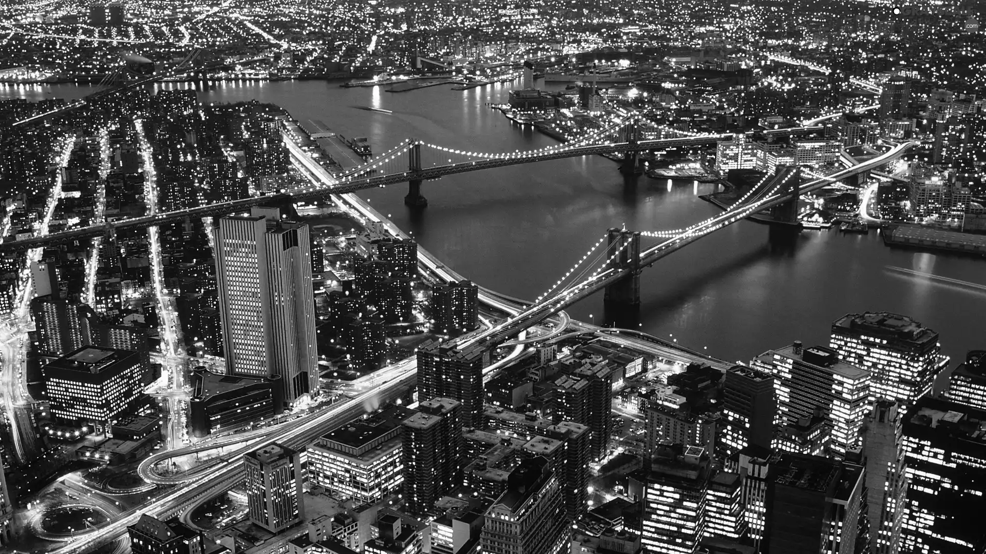 Night, USA, Bridges, Town, River