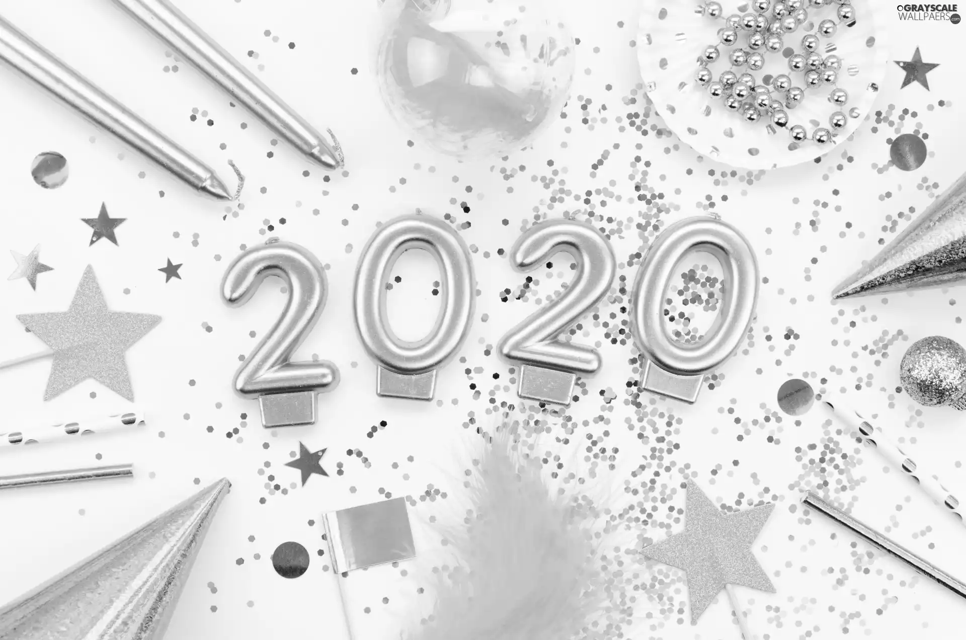 candles, numbers, Stars, 2020, New Year, beads, ornamentation