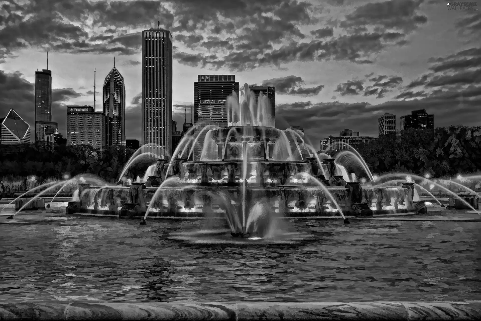 panorama, Chicago, skyscraper, skyscrapers, fountain