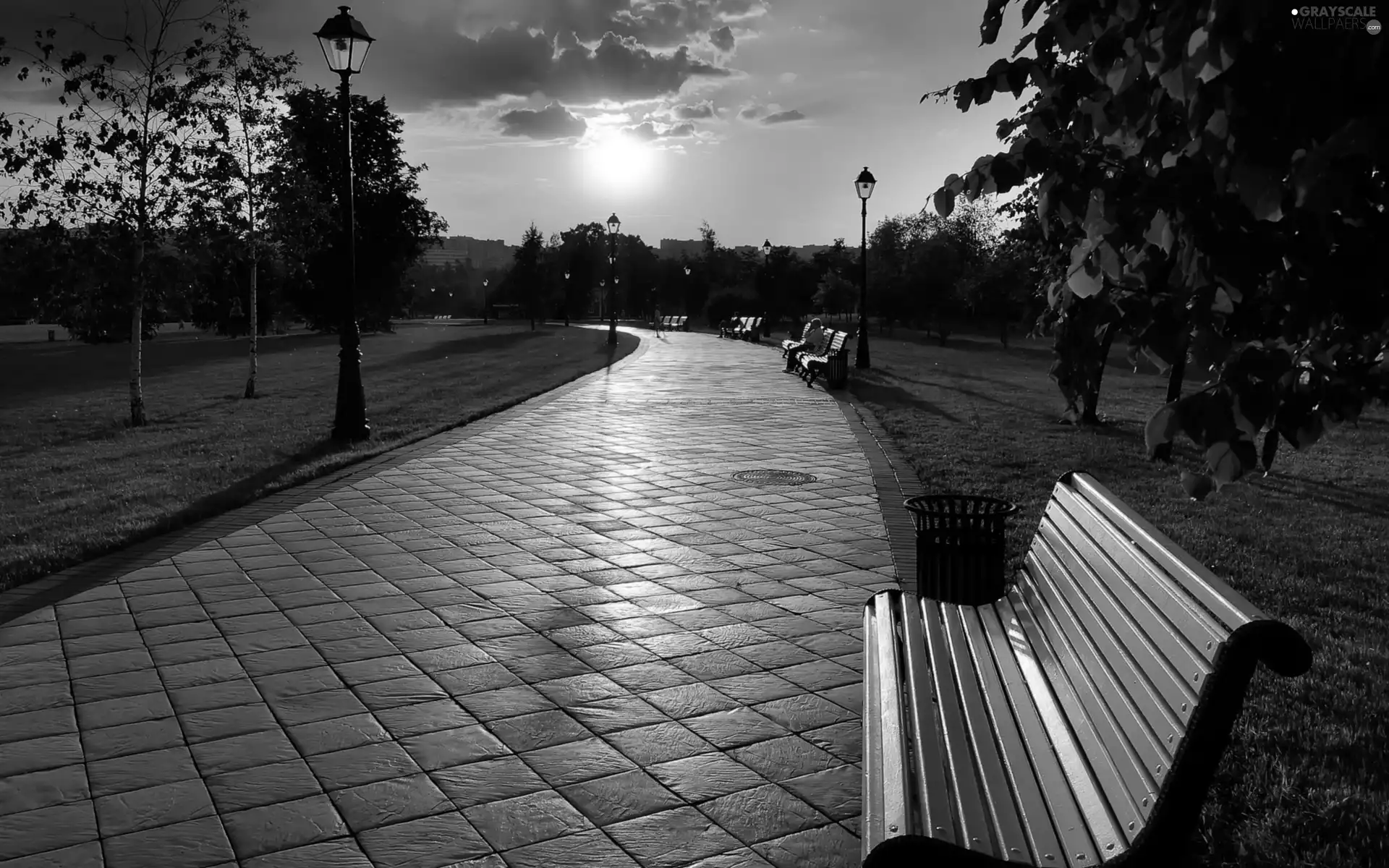 west, bench, Pavement, sun