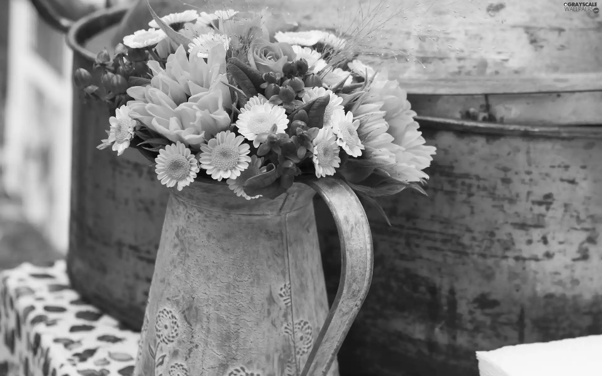 pitcher, bouquet, Flowers