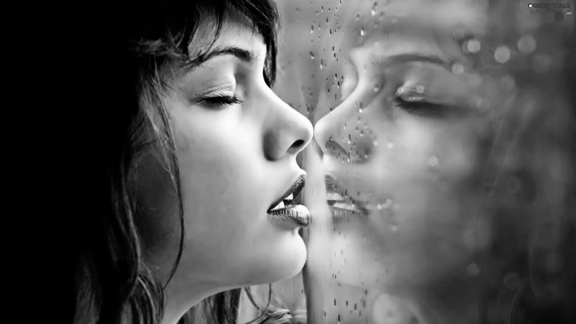 profile, Beauty, reflection, Rain, Glass, Women