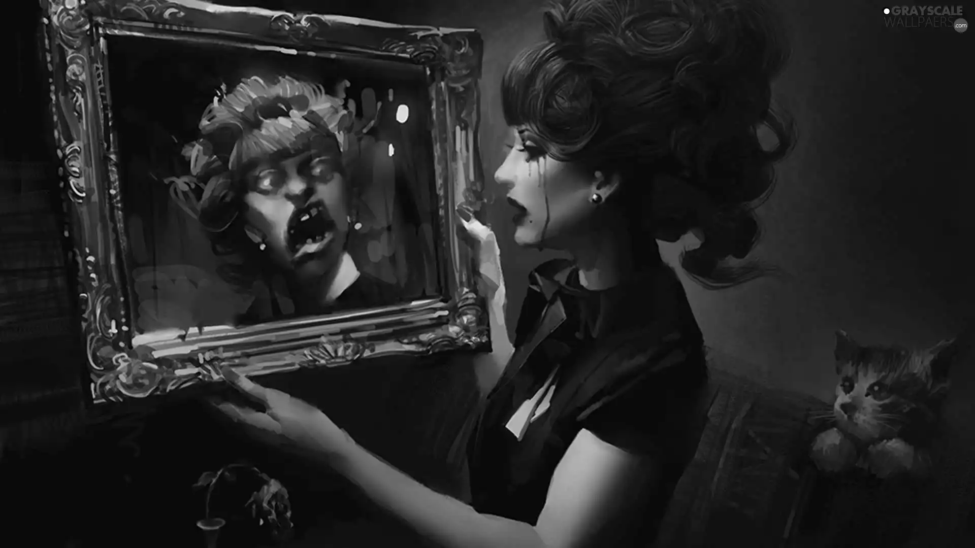 Women, Mirror, reflection, tears