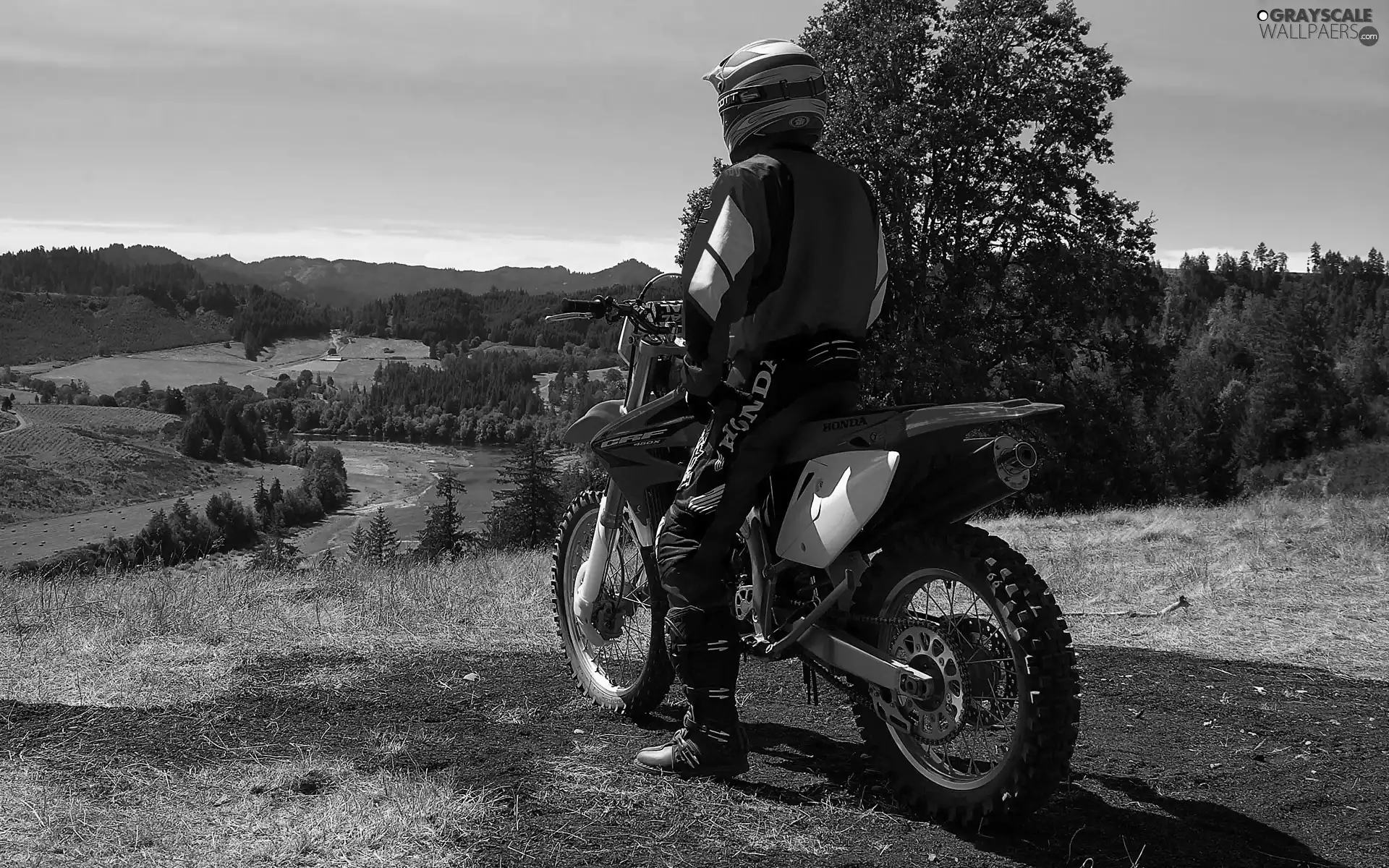 River, landscape, motor-bike, Mountains, Motorcyclist