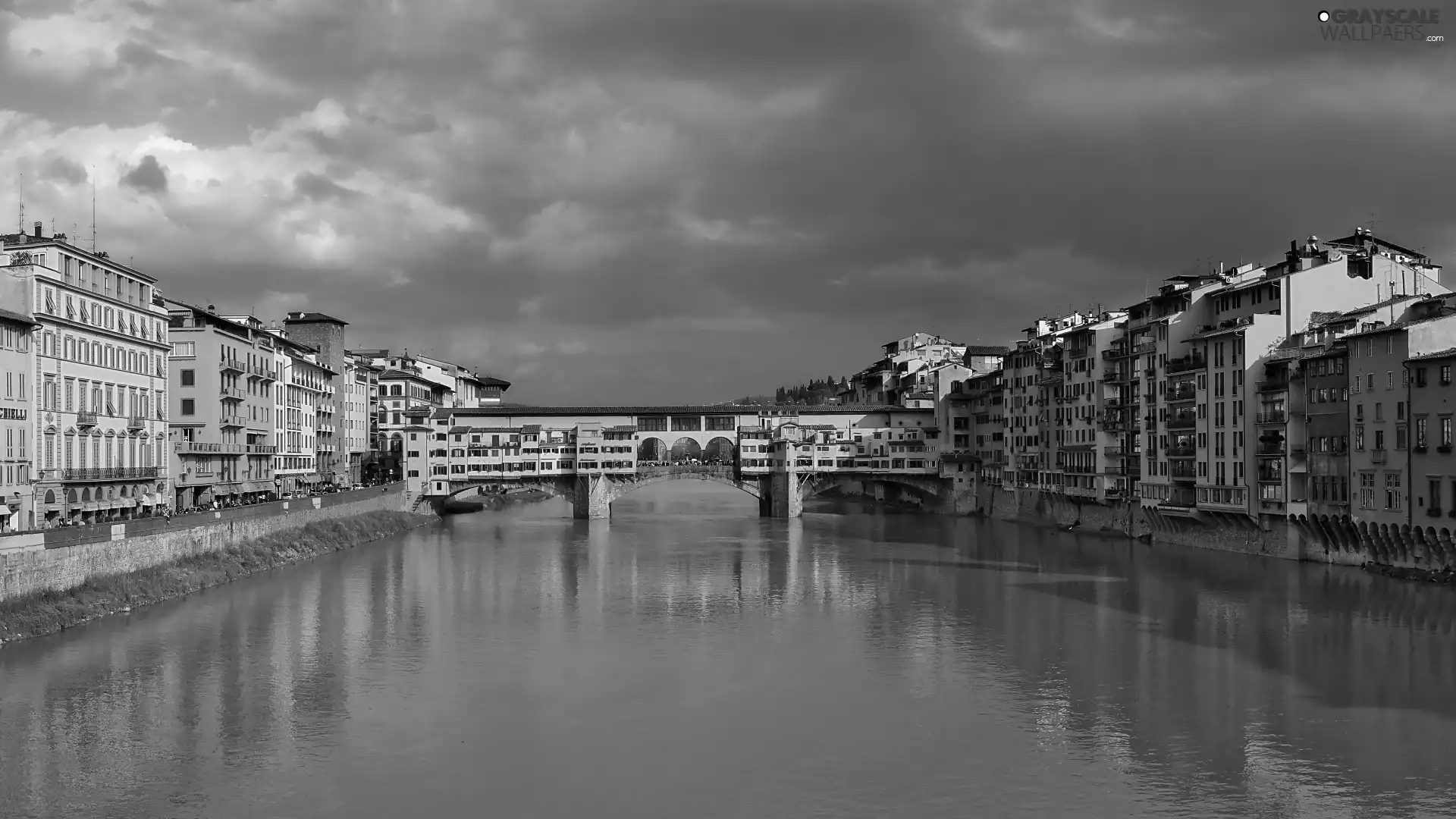 River, reflection, bridge, Ponte Vecchio, Florence